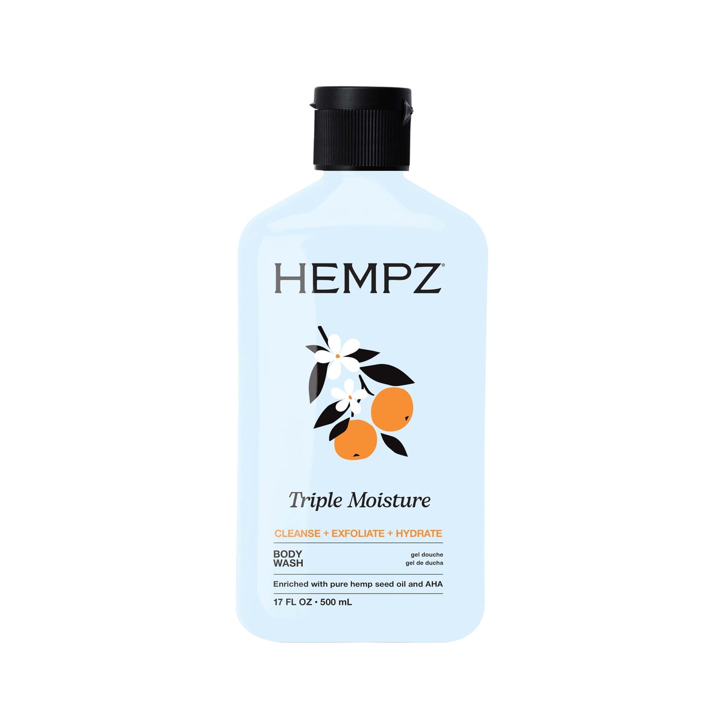 Hempz Triple Moisture Body Wash - Grapefruit & Peach - Hydrating for Sensitive Skin, Scented, Exfoliating with Shea Butter, Pure Hemp Seed Oil, and Algae for Sensitive Skin - 17 fl oz 🍁 All In One Marketplace Canada