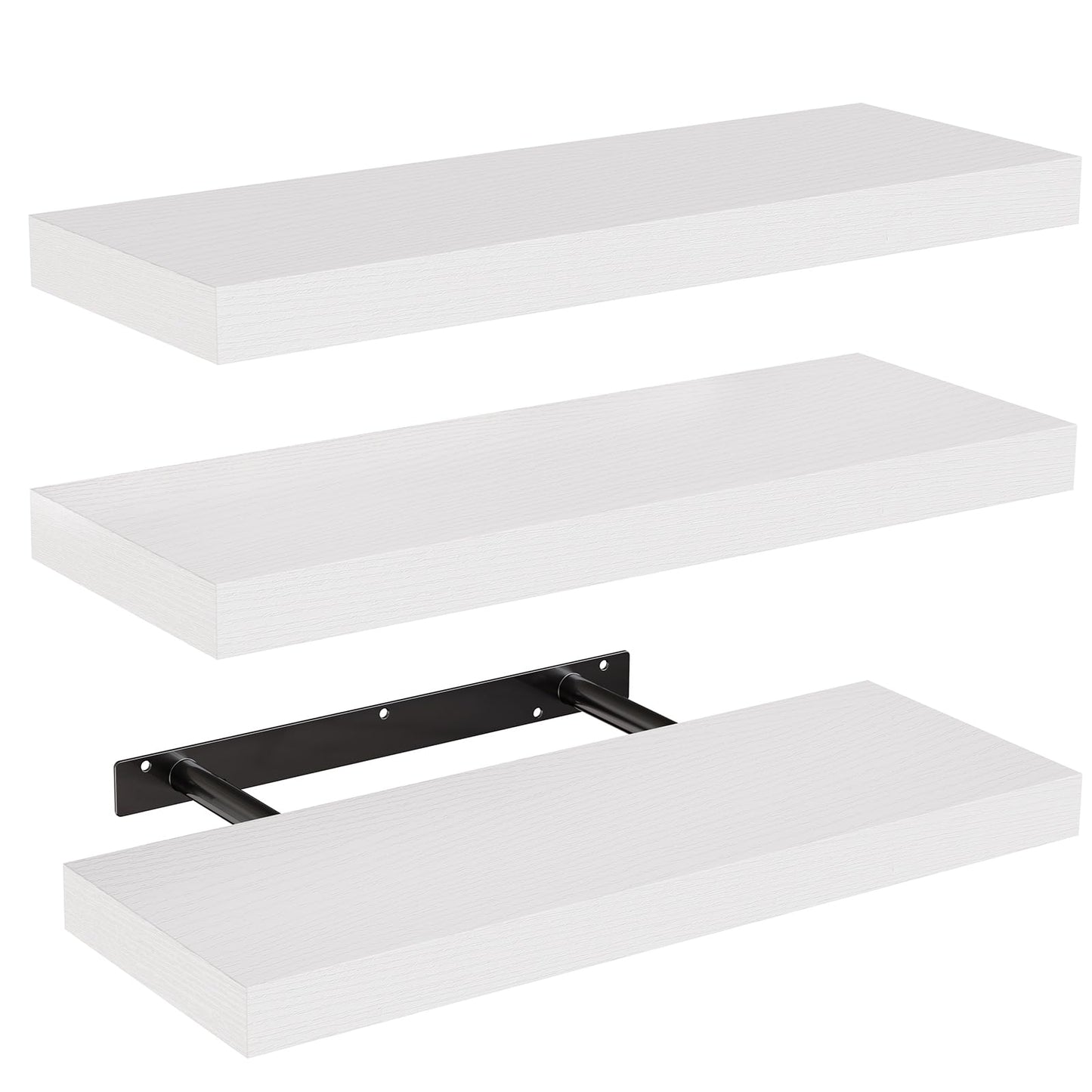 AMADA HOMEFURNISHING Floating Shelves, Wall Shelves for Bathroom/Living Room/Bedroom/Kitchen Decor, White Shelves with Invisible Brackets Set of 3 - AMFS08 🍁 All In One Marketplace Canada