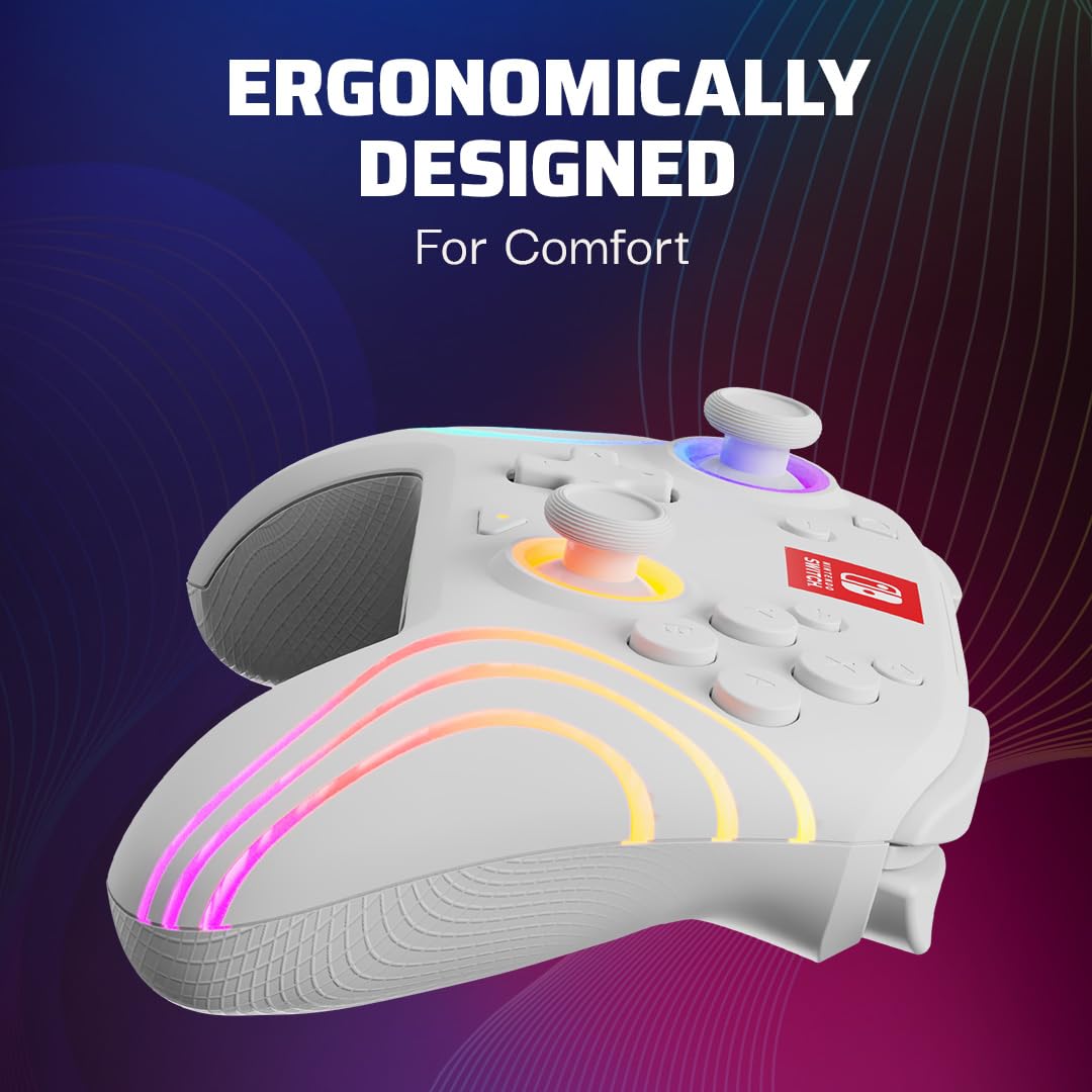 PDP Afterglow Wave Wireless RGB Gaming Controller - Nintendo Switch/Switch Lite/Switch - OLED Model, Nintendo Switch 2, LED Lighting, Rechargeable Battery - White 🍁 All In One Marketplace Canada