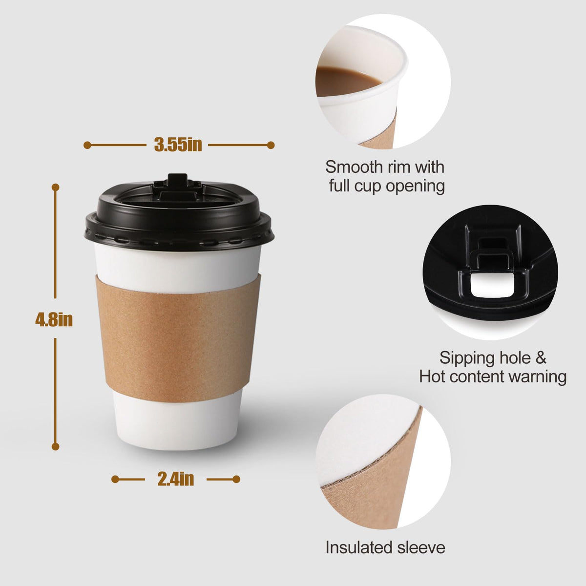 120 Pack Paper Coffee Cups Disposable Paper Party Cups Bulk to Go Hot/Cold Beverage Drinking Cups with Lids, Sleeves, Straws Paper Cups Bundle for Party Travel Home Restaurant Cafe (White, 12 oz) 🍁 All In One Marketplace Canada
