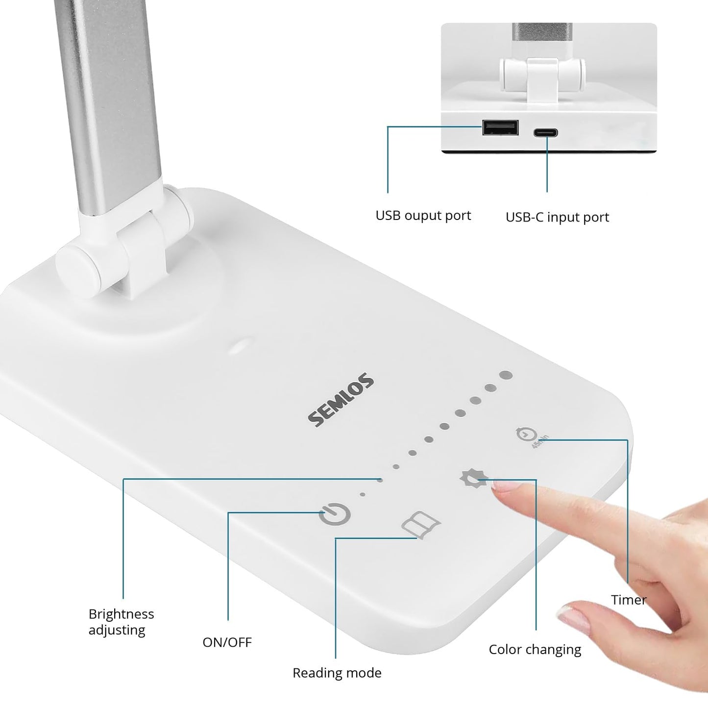 Semlos Desk Lamp, Dimmable LED Table Lamp with 25 Lighting Modes, Eye-Caring Touch Control Desk Light, 45 Min Auto Timer & Memory, White 🍁 All In One Marketplace Canada