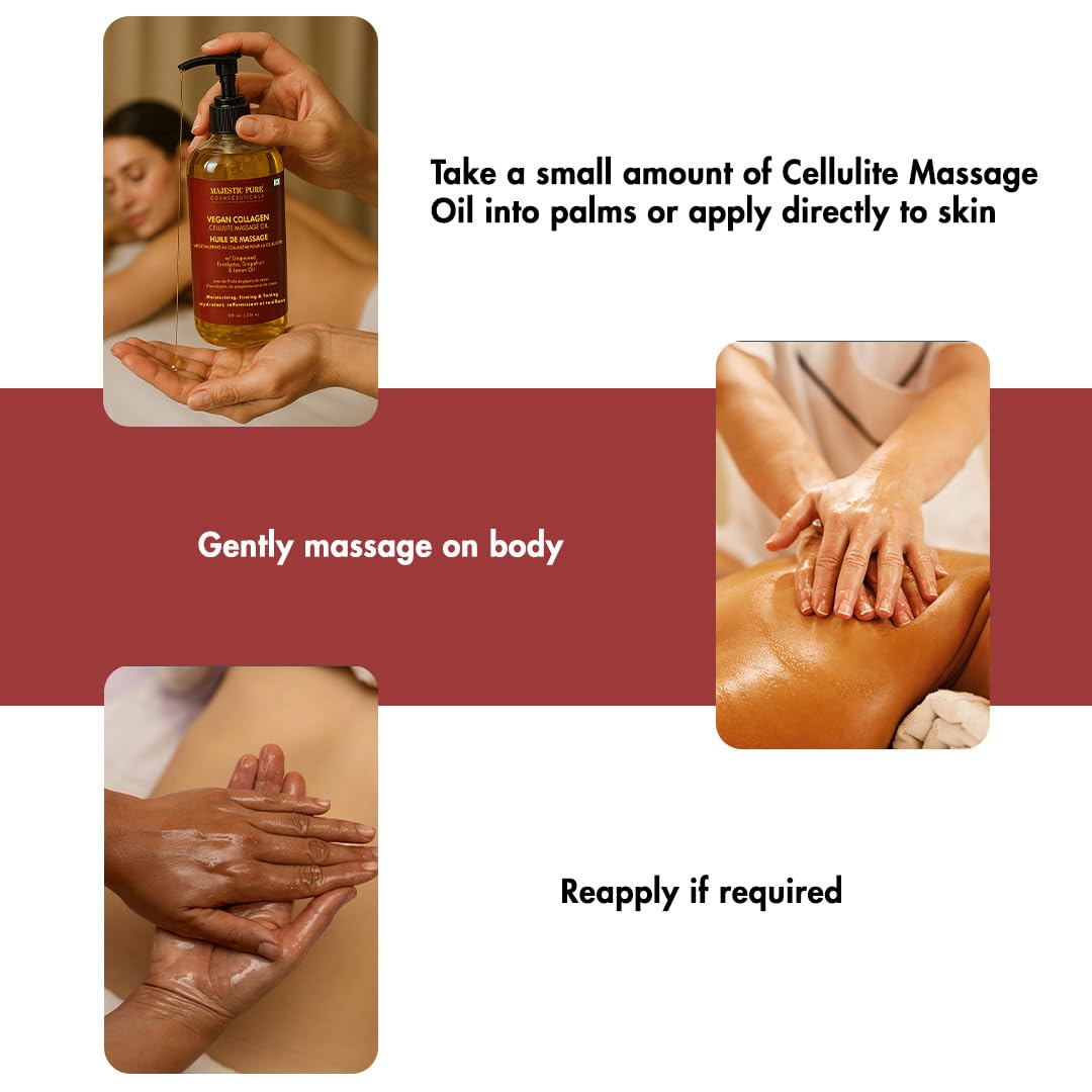MAJESTIC PURE Cellulite Massage Oil - with Vegan Collagen & Stem Cells, Unique Blend of Massage Essential Oils - Cellulite Oil Improves Skin Tightening and Firming, 8 fl oz 🍁 All In One Marketplace Canada