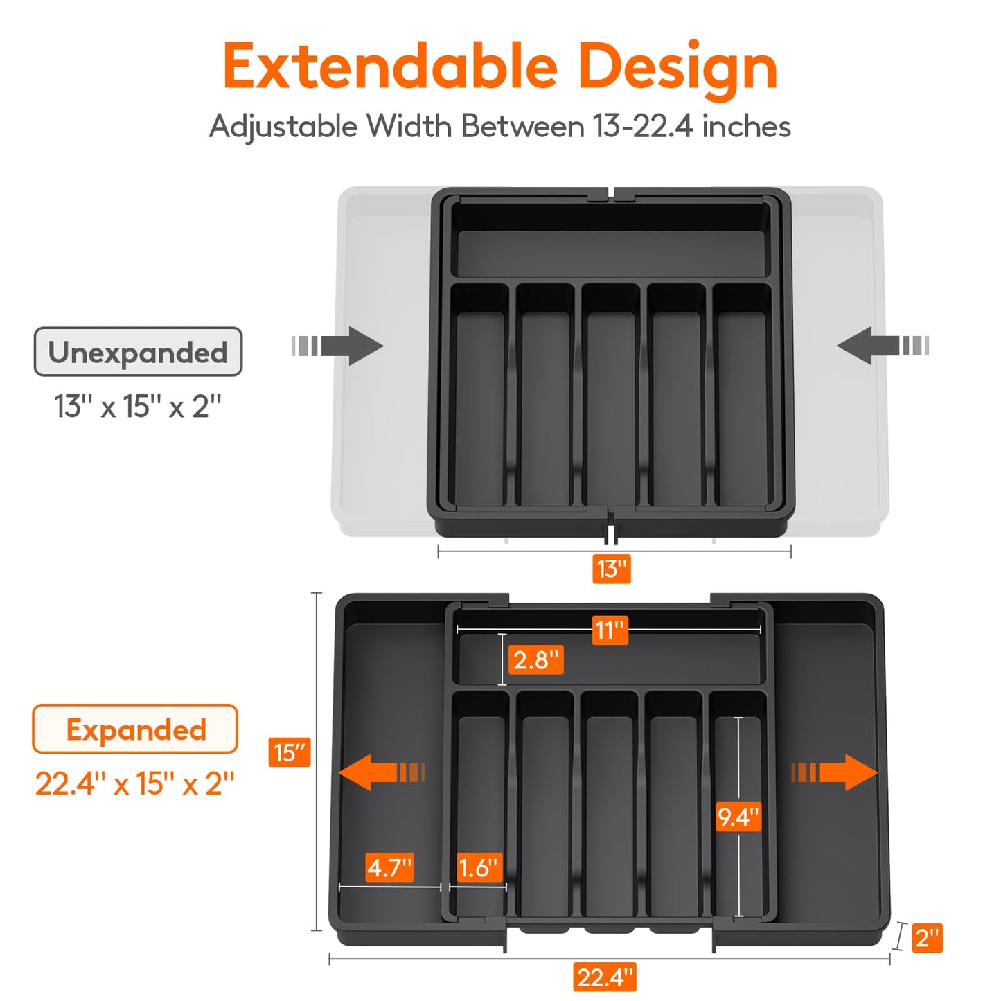Lifewit Extra Large Cutlery Organizer, Expandable Silverware Drawer Organizer for Kitchen, Adjustable Cutlery Tray Drawer Organizer for Spoon Forks Knives, Cutlery Crocks, 13-22 x 15", Black 🍁 All In One Marketplace Canada