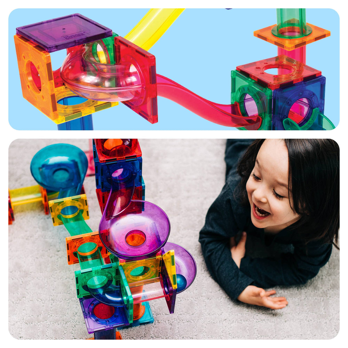 PicassoTiles - PicassoTiles Magnetic Marble Run Set: 70-Piece Set - Ages 3+
