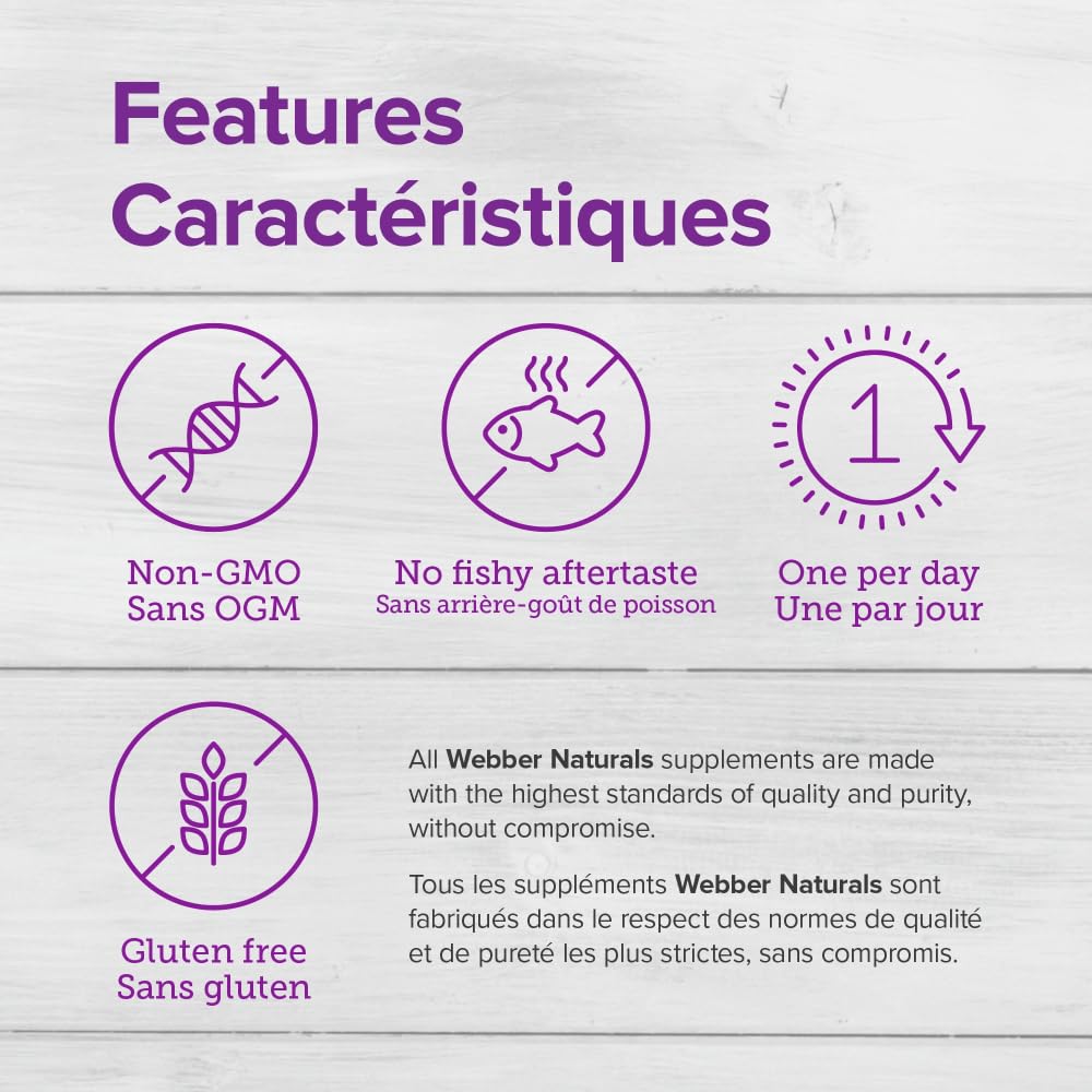 Webber Naturals Omega-3 900 mg Triple Strength, 120 Clear Enteric No Fishy Aftertaste Softgels, Supports Cardiovascular Health and Brain Function 🍁 All In One Marketplace Canada