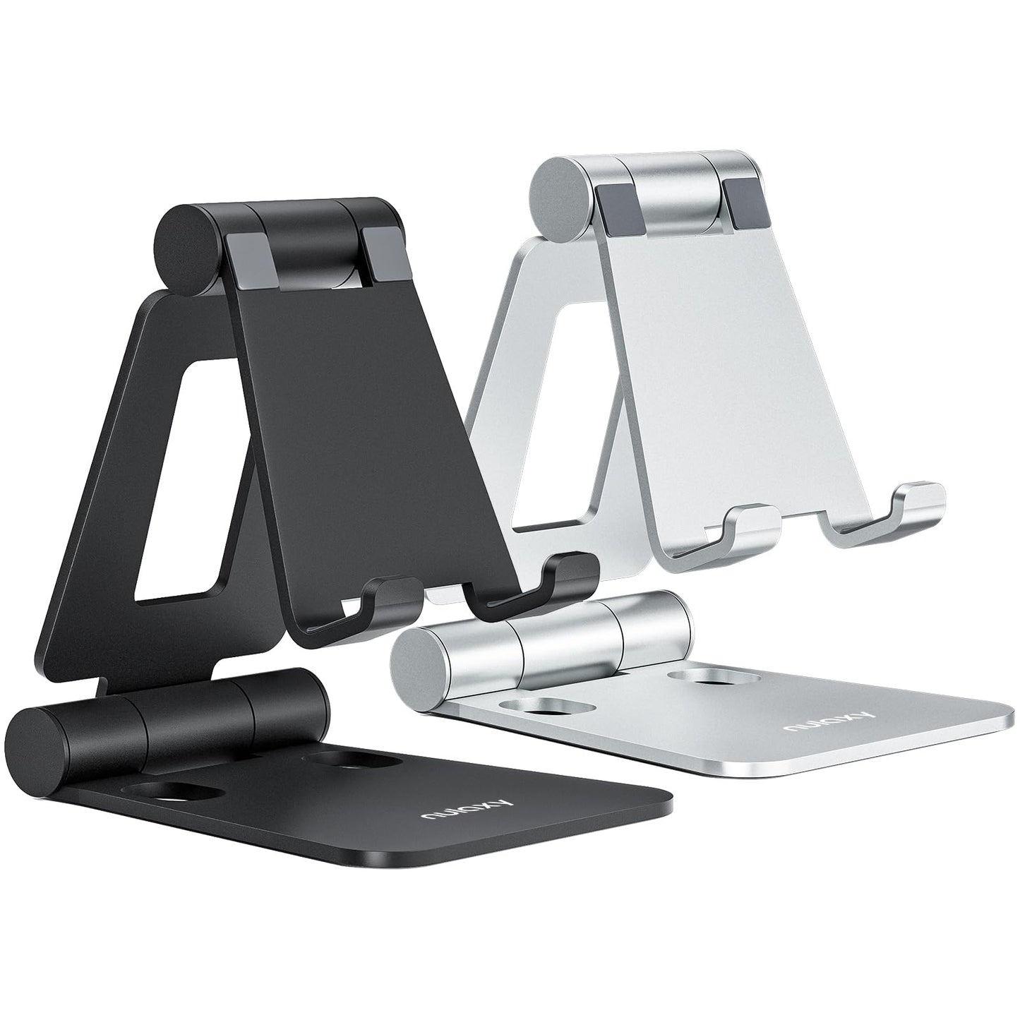 Nulaxy 2 Pack Dual Foldable Phone Stand for Desk, Fully Adjustable Desktop Cell Phone Holder Accessories for Office Kindle Compatible with 4-8" Mobile Devices iPhone Pro/Max/Plus, Black & Silver 🍁 All In One Marketplace Canada