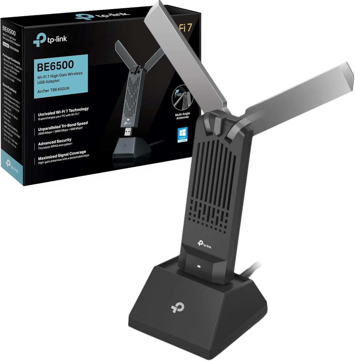 TP-Link BE6500 WiFi 7 USB Adapter (Archer TBE400UH) – Tri-Band 6GHz/5GHz/2.4GHz, High-Gain Adjustable Antennas, USB 3.0 Cradle, Up to 6500 Mbps, OFDMA MU-MIMO, WPA3, Windows 10/11 🍁 All In One Marketplace Canada