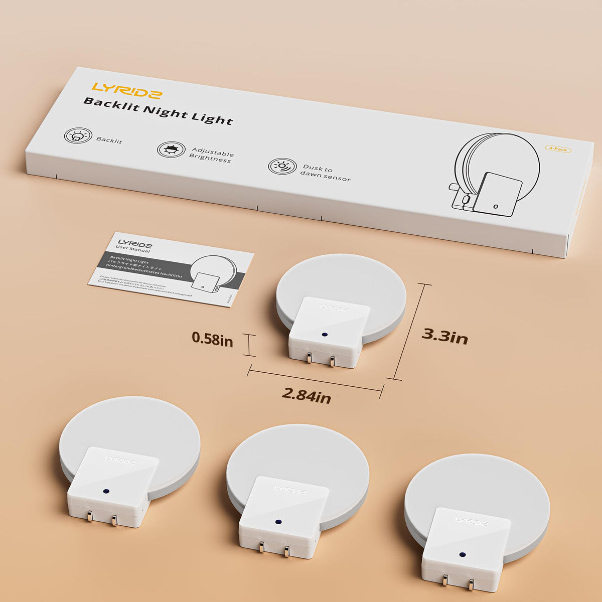 Lyridz Backlit Night Light Plug-in,[4 Pack] Glare-Free Indirect Glow, Dusk to Dawn Sensor, 1-50LM Dimmable Veilleuse, 2700K Warm White for Bedroom, Bathroom, Hallway 🍁 All In One Marketplace Canada