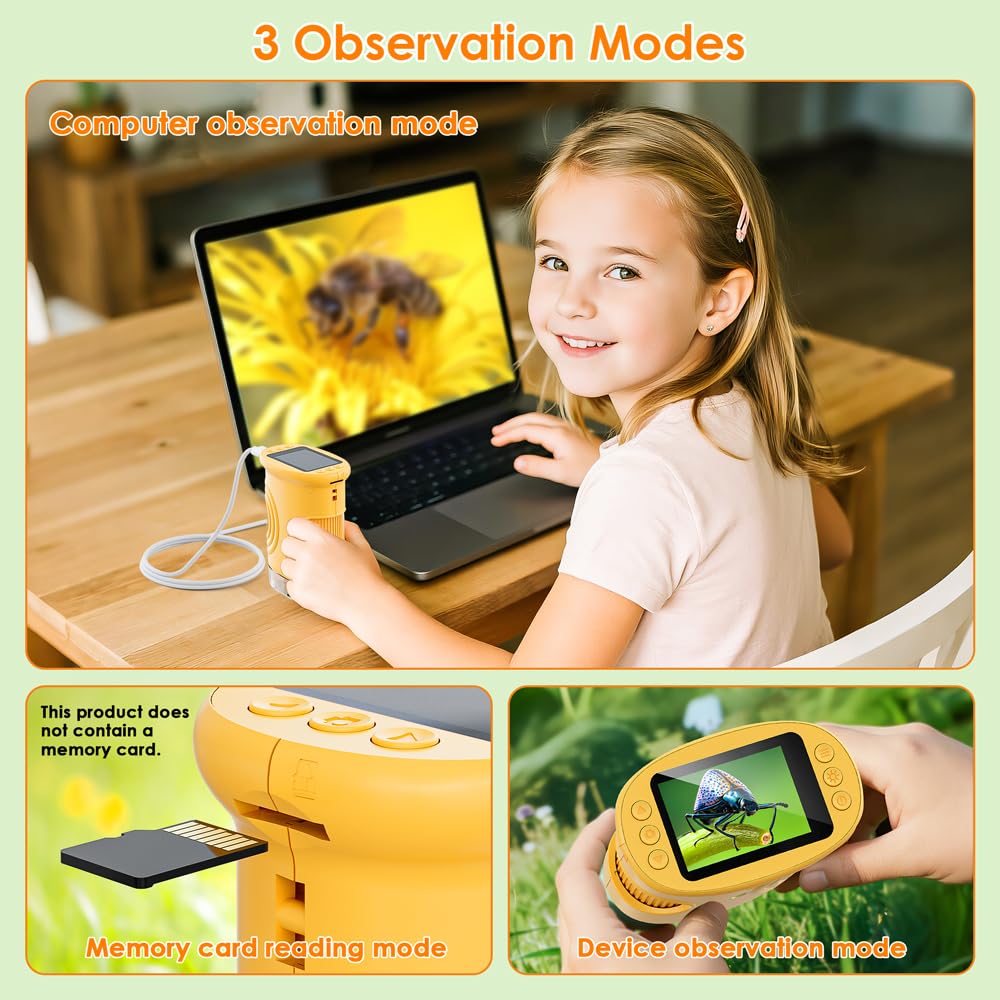 Temodu Kids Microscope 2.0" Screen 1000X Digital Microscope for Kids, Mini Pocket Handheld Microscopes for Children Birthday Festival Gift, Science Education Fun Toys for Boys Girls Ages 4-12 (Yellow) 🍁 All In One Marketplace Canada