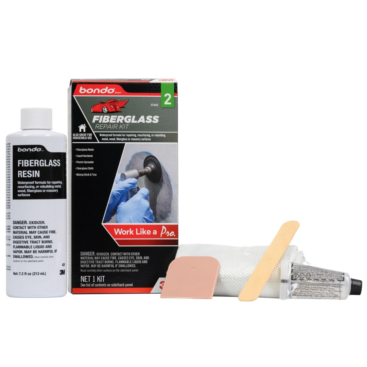 3M Bondo Fiberglass Resin Repair Kit, 0.45 Pint, Includes Fiberglass Resin, Liquid Hardener, Spreader, Fiberglass Cloth and Mixing Tray, Repair Holes & Scratches on Automobiles, Boats and More (420) 🍁 All In One Marketplace Canada