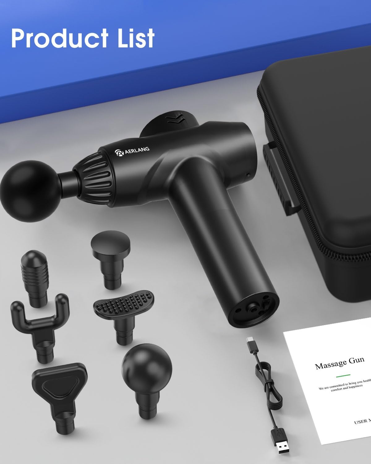 AERLANG Massage Gun,Mothers day gifts ideas Percussion Massage Gun, Muscle Handheld Deep Tissue Massager (Black)-– Six Different Adjustable Heads for Different Muscle Groups - 20 Speed Option 🍁 All In One Marketplace Canada