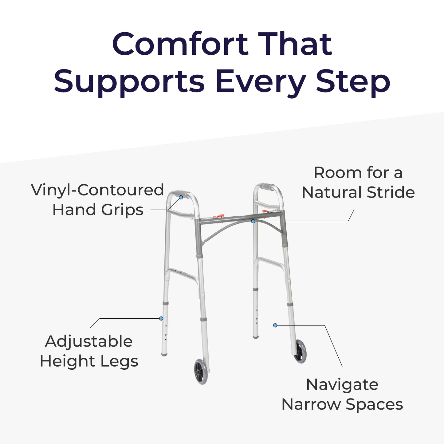 Drive Medical Two-Button Folding Walker w/ Wheels - Lightweight Rolling Mobility Support - Desk Arms - Adjustable Height - Dual Push-Button Operation - 5 Inch Front Wheels - Durable Aluminum - Silver 🍁 All In One Marketplace Canada
