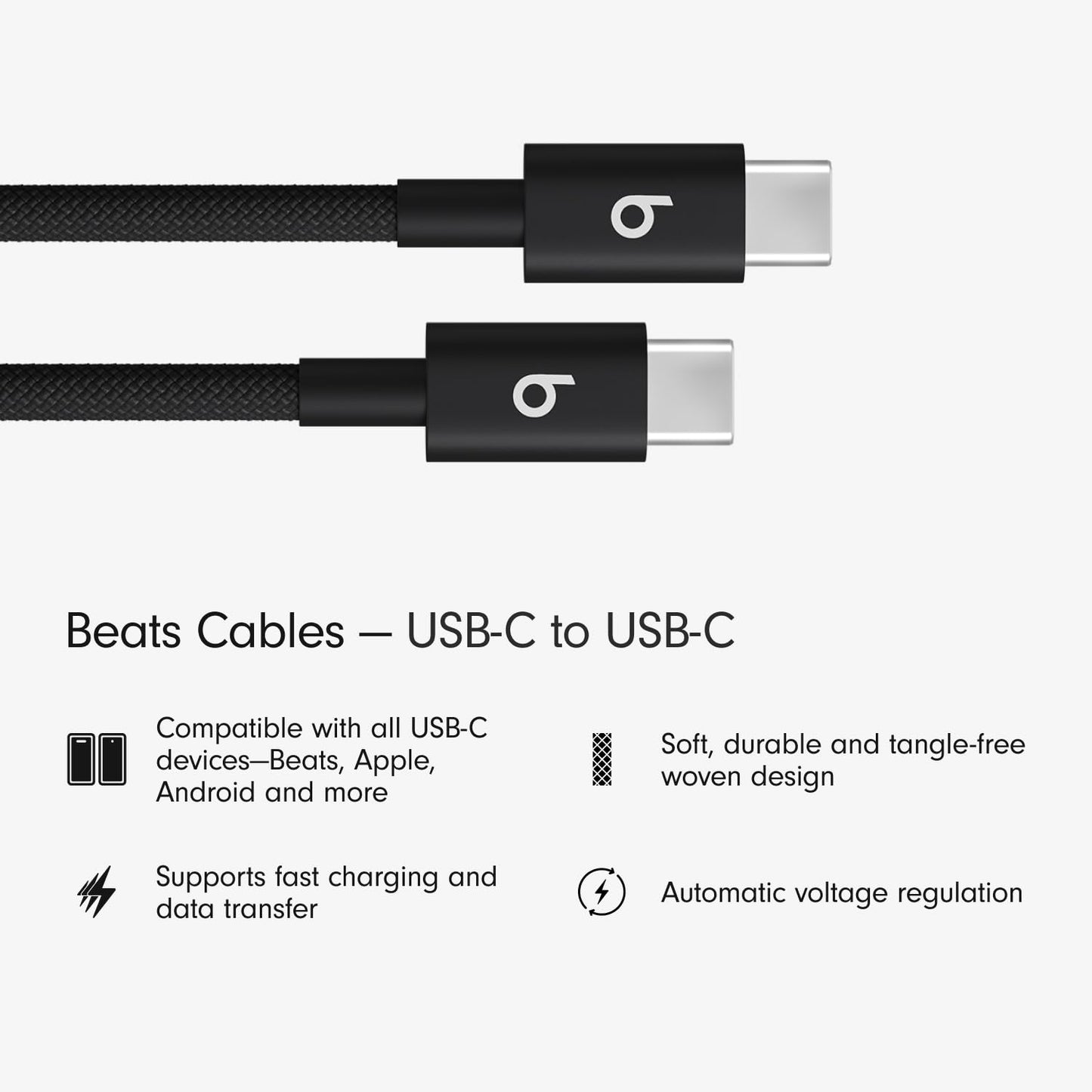 Beats USB-C to USB-C Woven Cable Fast Charging Durable/Tangle-Free Compatible Charger for Apple & Android Devices (1.5 m) - Bolt Black 🍁 All In One Marketplace Canada