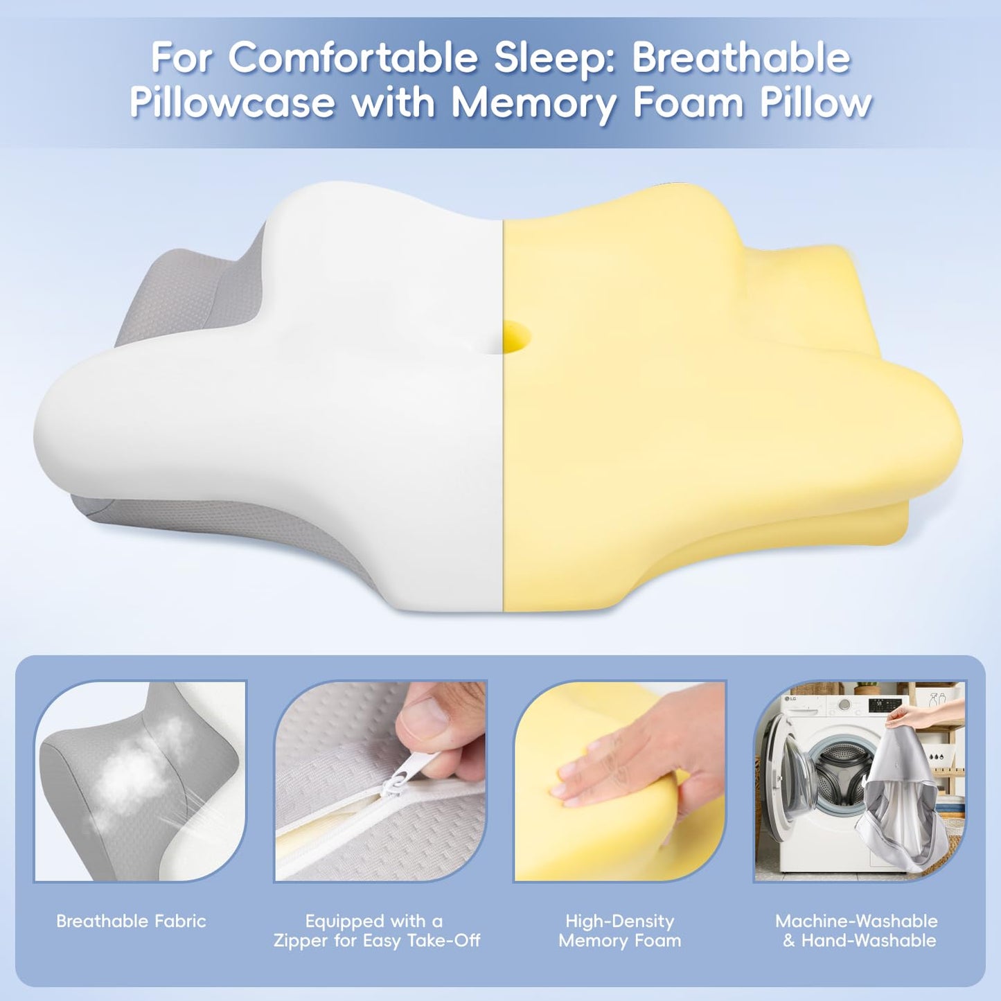 Missleep Cervical Neck Pillow,Memory Foam Pillows for Relieving Neck and Shoulder Pain, Neck Support Pillow for Side Sleepers, 2 Heights Ergonomic Pillow with Breathable Ice Silk Cover White 🍁 All In One Marketplace Canada