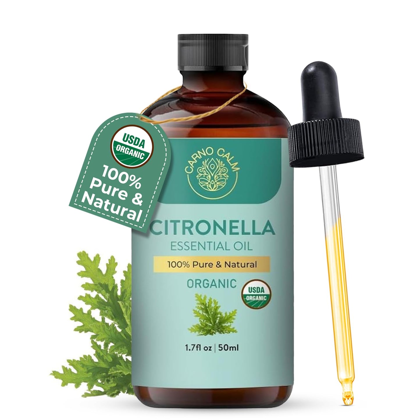 Carno Calm Organic Citronella Essential Oil | 100% Pure Natural Citronella Oil | For Scalp and Hair | Ideal for Both men and women | 1.7 fl oz 🍁 All In One Marketplace Canada