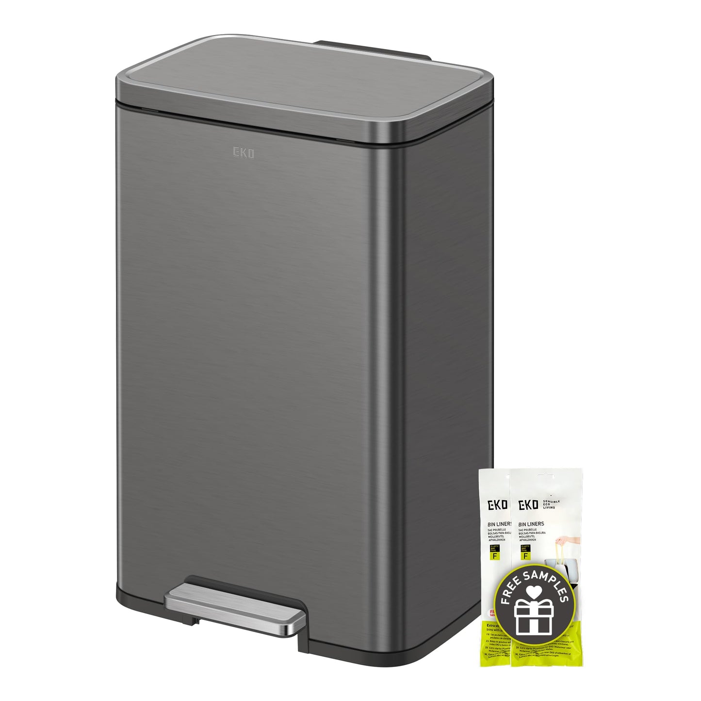 EKO Madison Gunmetal Steel 50 Liter/13.2 Gallon Step Trash Can with Inner Liner - Fingerprint Resistant Finish 🍁 All In One Marketplace Canada