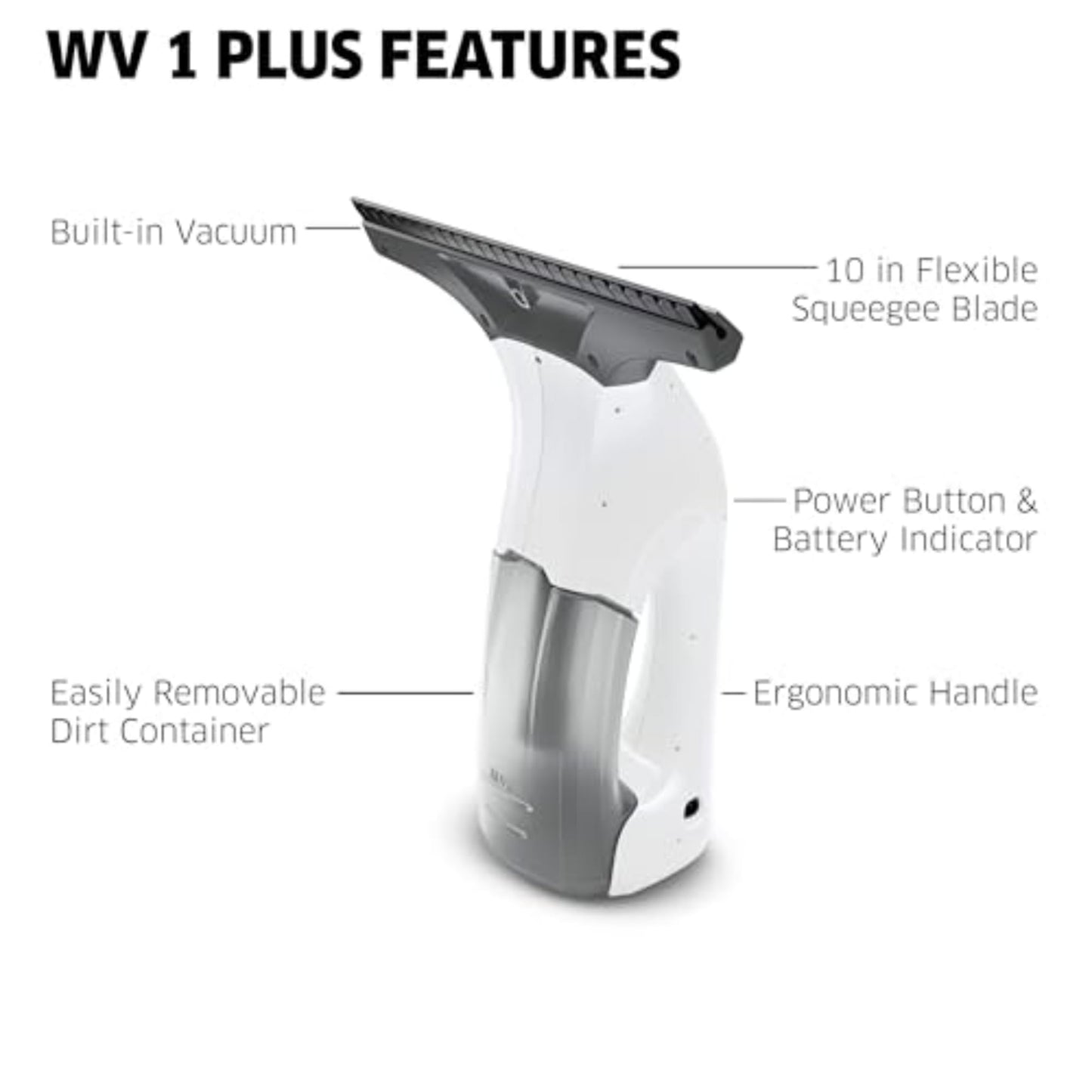 Kärcher WV1 Plus - 2-in-1 Electric Window Vacuum Squeegee - Cleans Showers, Mirrors, Glass, and Countertops - 10 in. Squeegee Blade - White 🍁 All In One Marketplace Canada