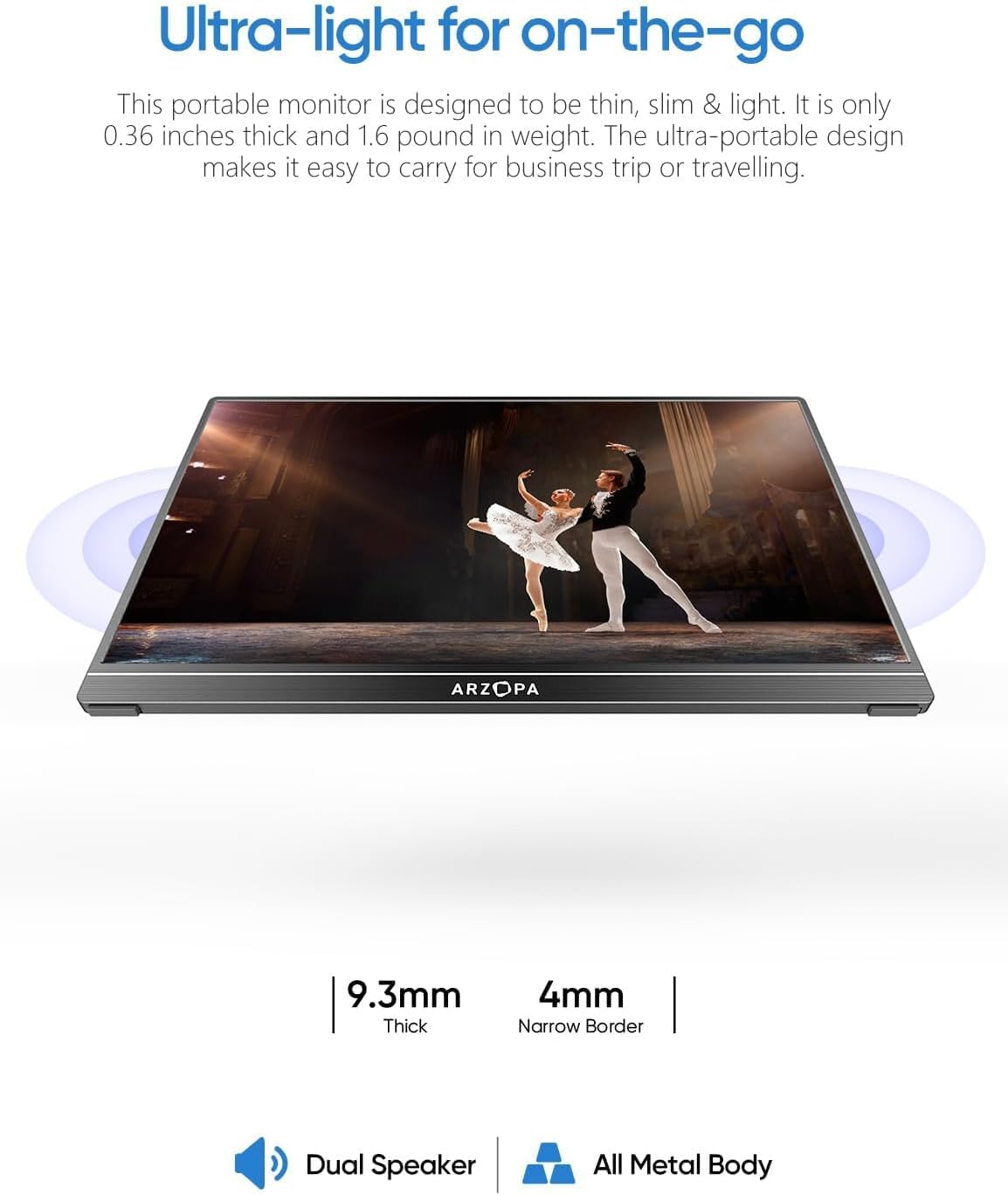ARZOPA Portable Monitor 15.6'' FHD 1080P Kickstand Portable Laptop Monitor IPS Computer External Screen USB C HDMI Display for PC MAC Phone Xbox PS5 - A1 🍁 All In One Marketplace Canada