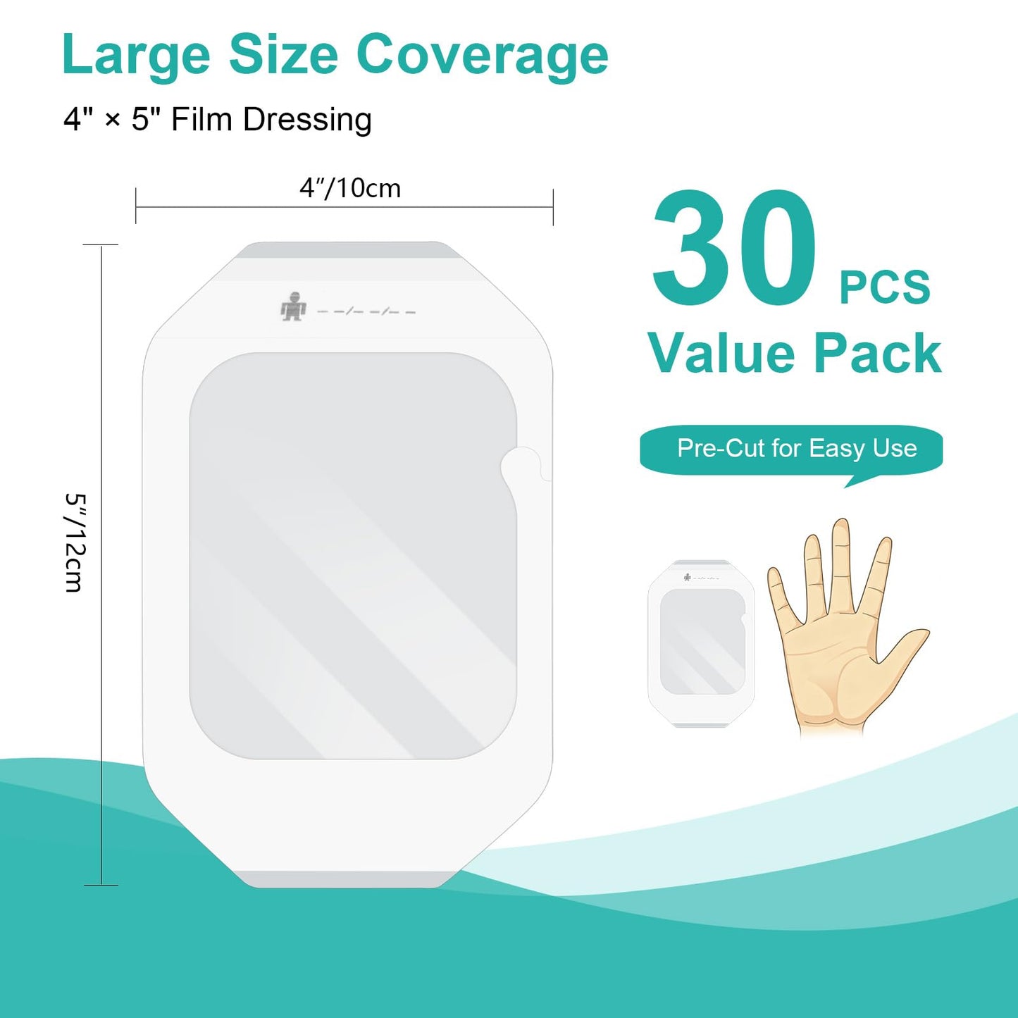 Transparent Film Dressing, 4" x 4.75" (30 Pack), Waterproof Clear Adhesive Bandages for Wound Care, IV Shield & Tattoo Aftercare 🍁 All In One Marketplace Canada