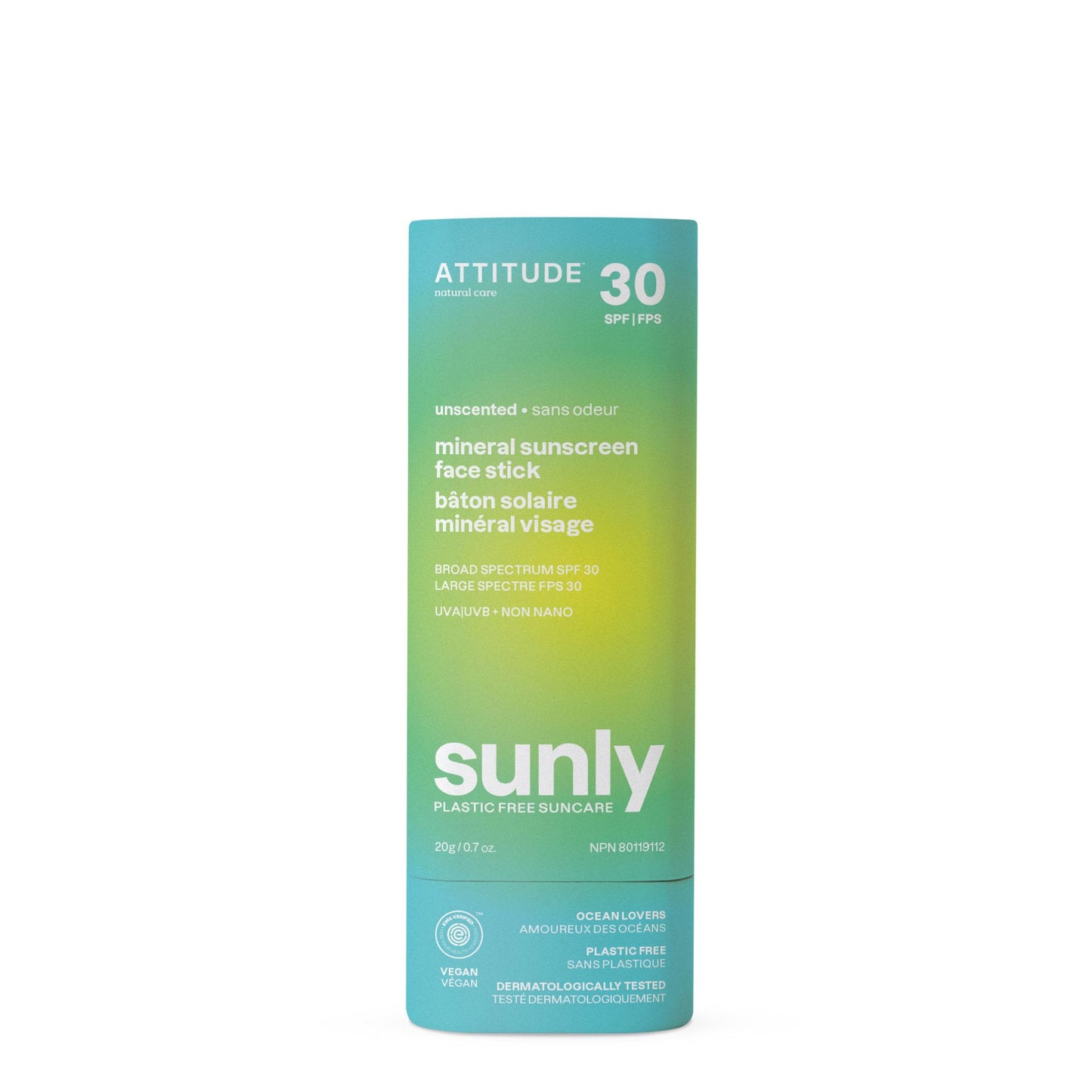 ATTITUDE Mineral Face Sunscreen Stick with Zinc Oxide, SPF 30, Made in Canada, EWG Verified,Plastic-Free, Broad Spectrum UVA/UVB Protection, Dermatologically Tested, Vegan, Unscented, 20 grams 🍁 All In One Marketplace Canada