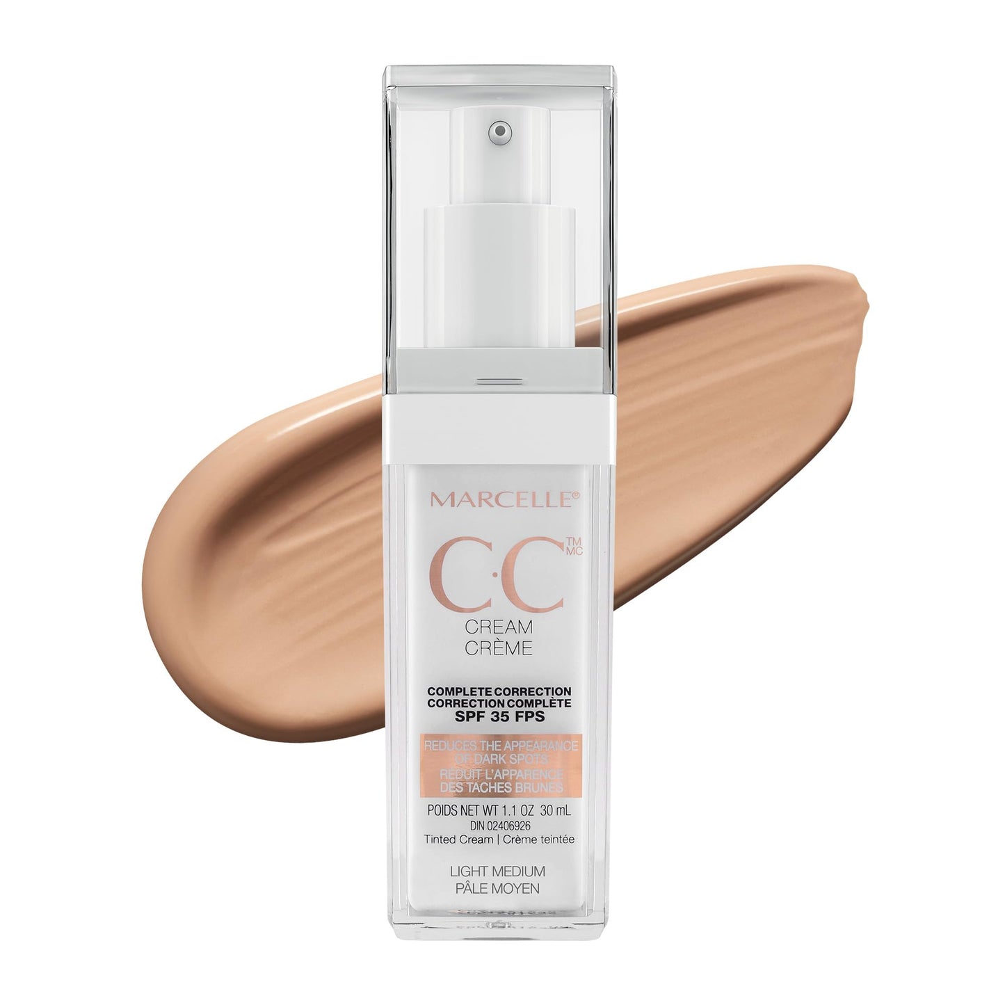 Marcelle CC Cream SPF 35, Light Medium, Complete Correction, Tinted Moisturizer, Non-Comedogenic, Perfume-Free, Paraben-Free, Oil-Free, Hypoallergenic, Cruelty-Free, 30 mL 🍁 All In One Marketplace Canada