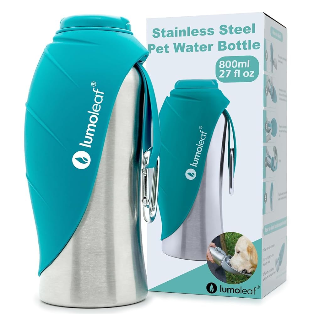 LumoLeaf Portable Dog Water Bottle 800 ml, Stainless Steel Pet Travel Water Bottle Dispenser for Walking, Hiking and Outdoor, Portable Water Bowl for Large Dogs (Blue) 🍁 All In One Marketplace Canada