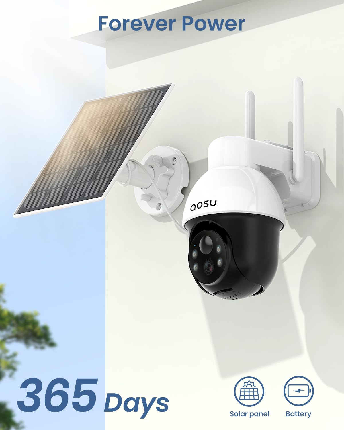 AOSU Solar Security Camera Wireless Outdoor with Panoramic PTZ, Human Auto Tracking, 2K Night Vision, Light and Sound Alarm, 2-Way Talk, Compatible with Alexa/Google Assistant for Home Surveillance 🍁 All In One Marketplace Canada
