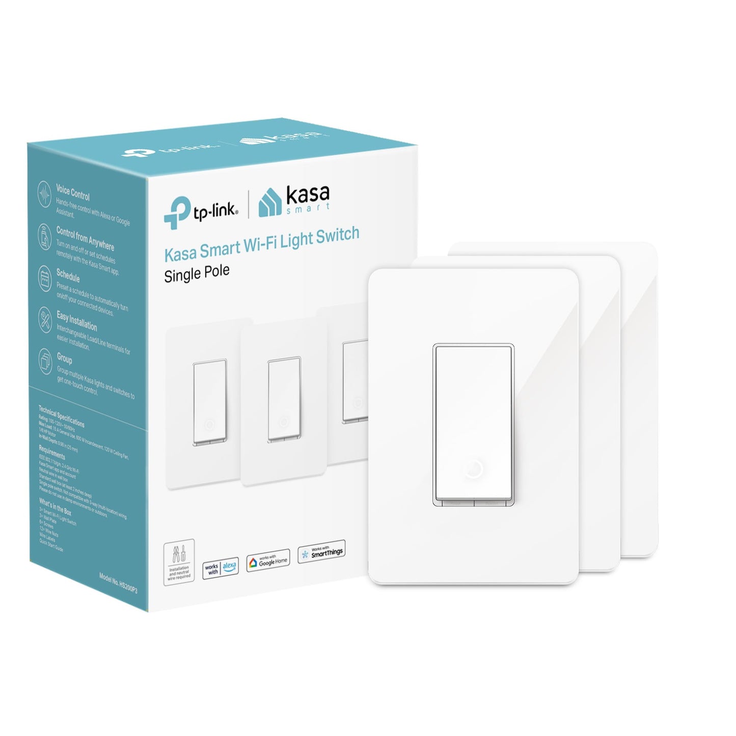 Kasa Smart Single Pole Light Switch by TP-Link (HS200P3) - Neutral Wire and 2.4GHz Wi-Fi Connection Required, Not Dimmer Switch, Works with Alexa and Google Home, No Hub Required, UL Certified, 3-Pack , White 🍁 All In One Marketplace Canada