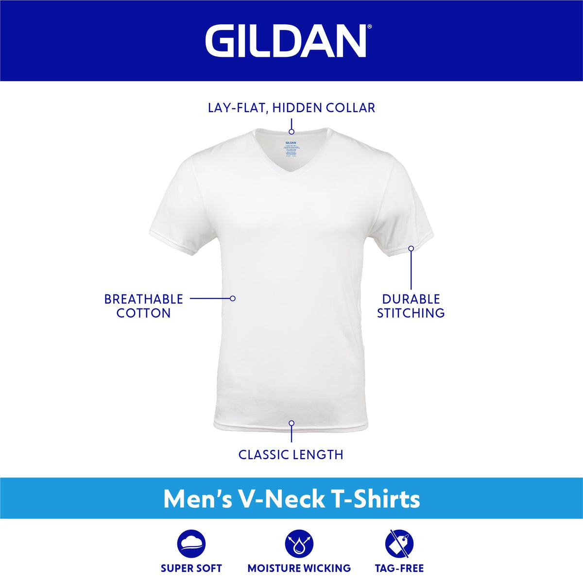Gildan Men's V-Neck T-Shirts, Multipack, Style G1103, Navy/Heather Navy/Indigo Blue (5-Pack), Large 🍁 All In One Marketplace Canada