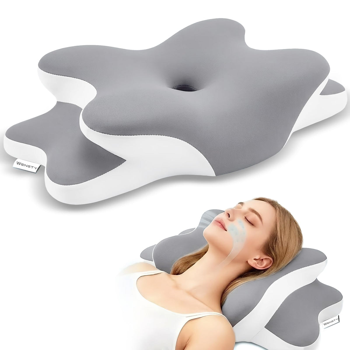 Sleep Apnea Pillow with Neck Pain & Snoring Relief -Orthopedic Cervical Pillow, Ergonomic Contour Memory Foam Pillow for Side,Back,Stomach Sleepers,Dreamers (Gray, Queen Size) 🍁 All In One Marketplace Canada