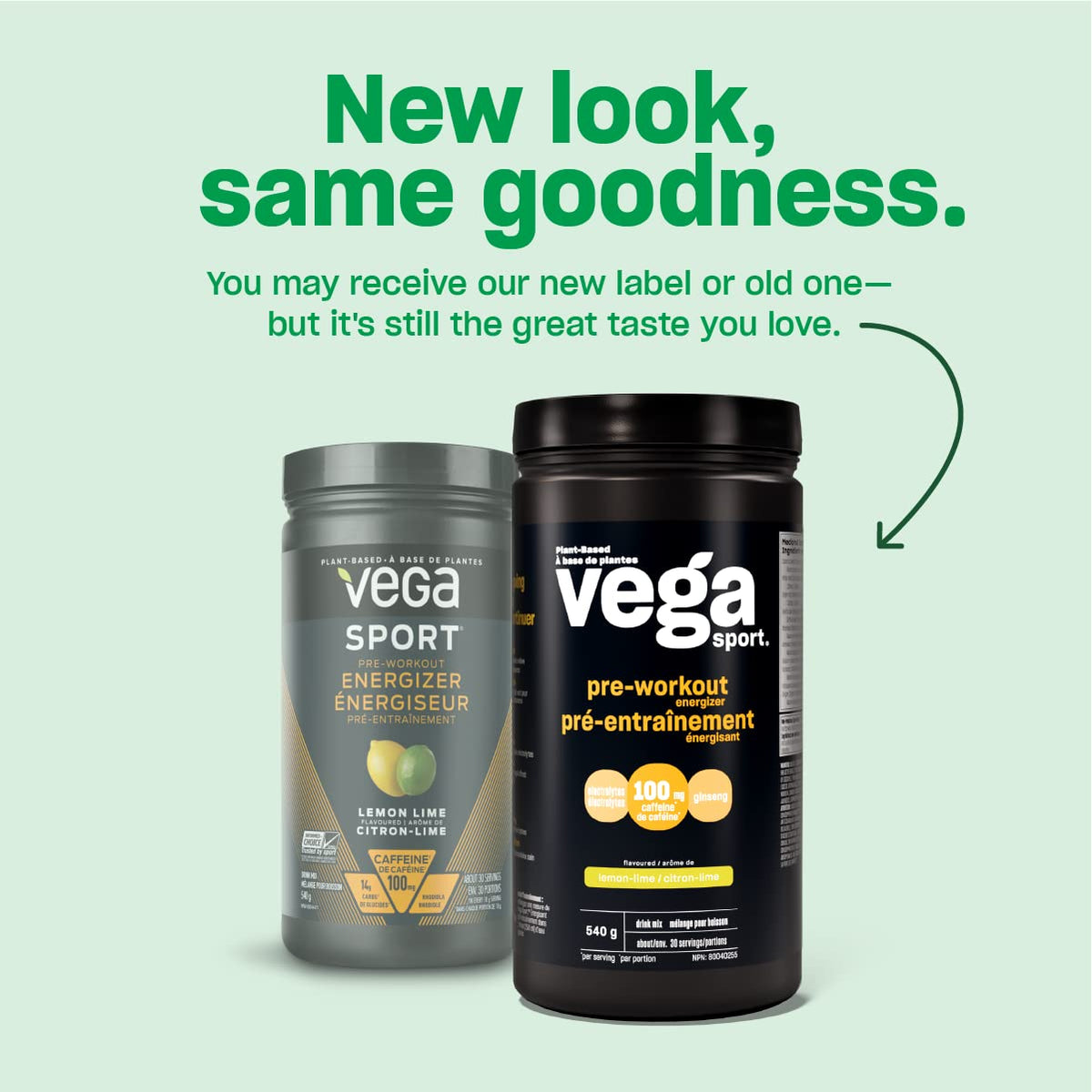 Vega Sport Pre-Workout Energizer, Lemon Lime (30 Servings) Vegan Preworkout Energy Powder, Gluten Free, 100mg Caffeine, Non GMO, 550g (Packaging May Vary) 🍁 All In One Marketplace Canada