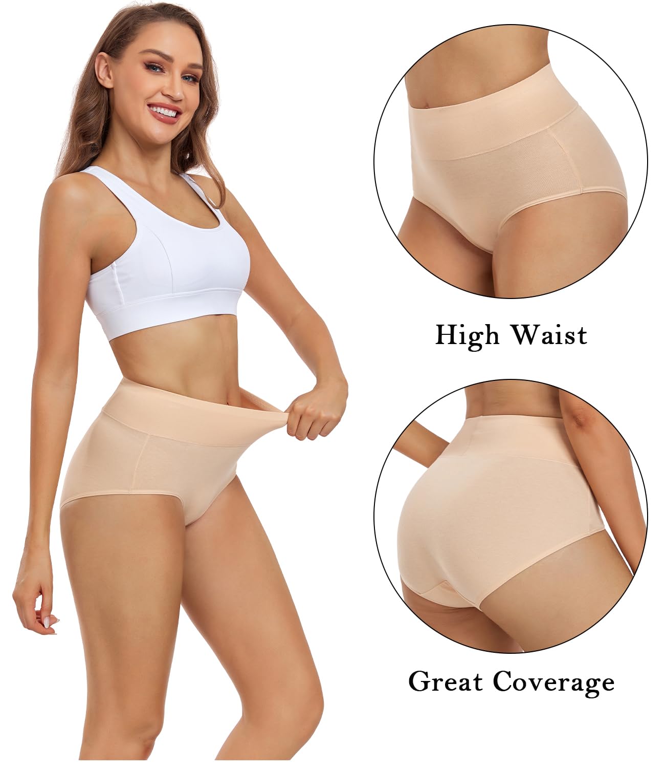 wirarpa Women's High Waisted Cotton Briefs Ladies Underwear Comfortable Panties 5 Pack Beige Large 🍁 All In One Marketplace Canada