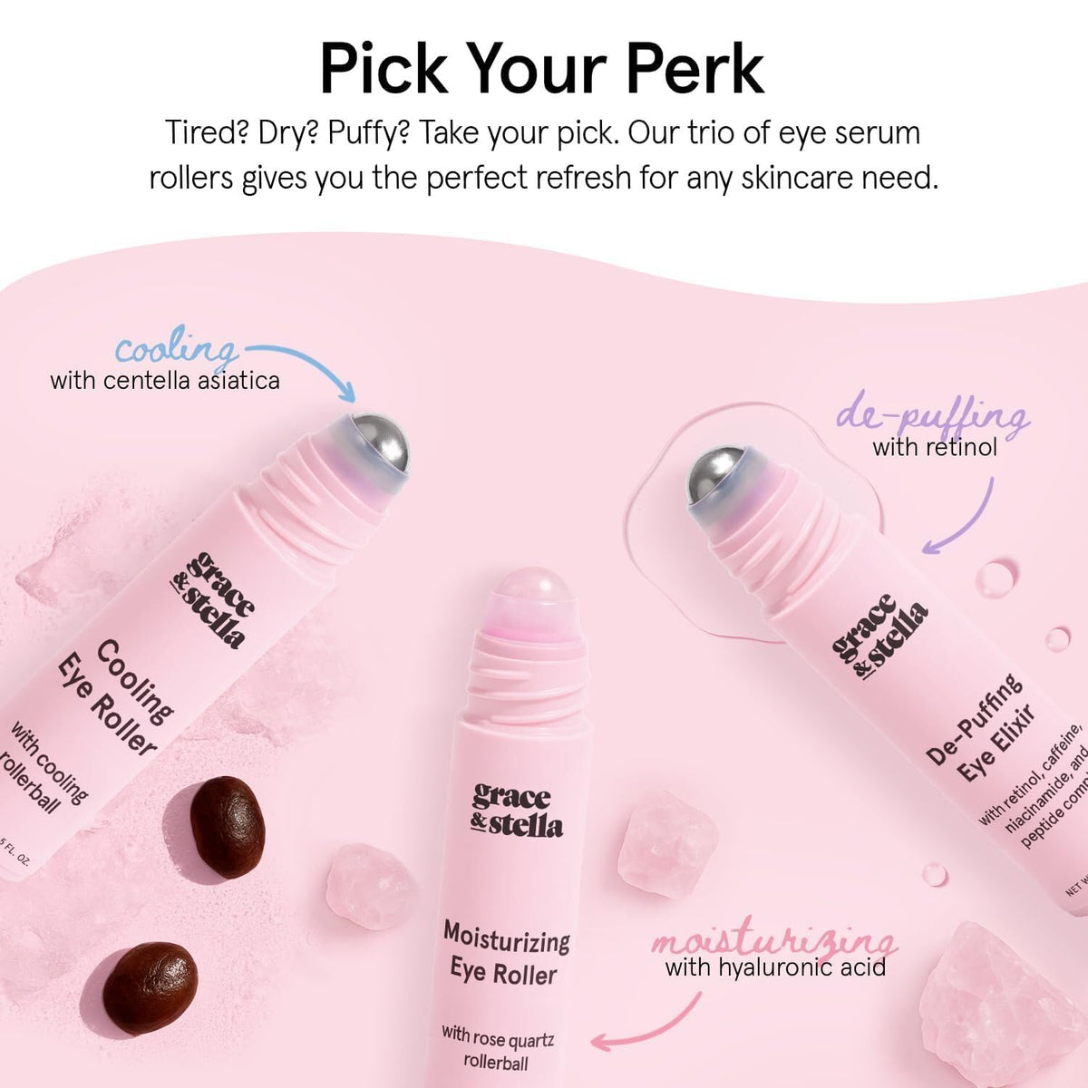 grace & stella Under Eye Brightener Roller - Airplane Travel Essentials - Travel Size Toiletries - Retinol & Caffeine Eye Serum for Puffiness, Dark Circles, Wrinkles - Vegan Skincare (15ml / 0.51floz) 🍁 All In One Marketplace Canada
