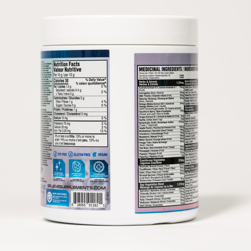 Believe Supplements Superfoods+Greens - Superfood Blend | Boost Energy, Immunity, and Digestion | Rich in Antioxidants & Essential Nutrients! (30 servings, Mixed Berry) 🍁 All In One Marketplace Canada