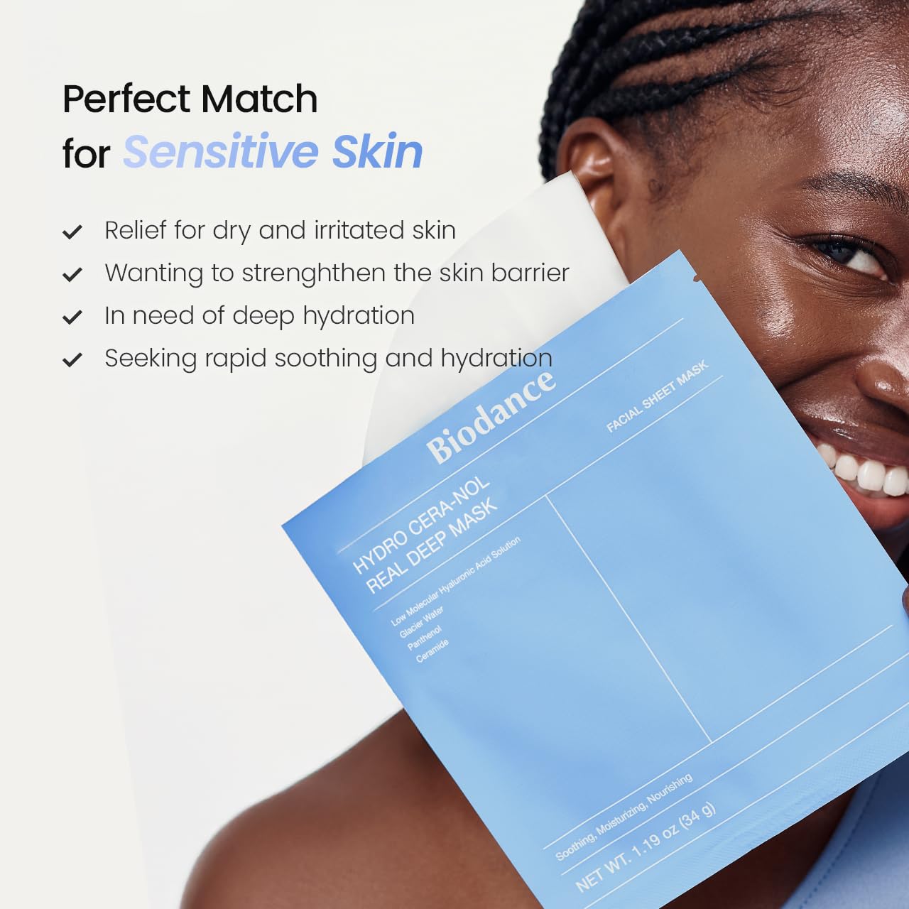 BIODANCE Hydro Cera-nol Real Deep Mask, Hydrogel Mask, Soothing, Moisturising, Nutritious, Korean Skin Care, 34 g x 4 PiecesBIODANCE Hydro Cera-nol Real Deep Mask, Hydrogel Mask, Soothing, Moisturising, Nutritious, Korean Skin Care, 34 g x 4ea
