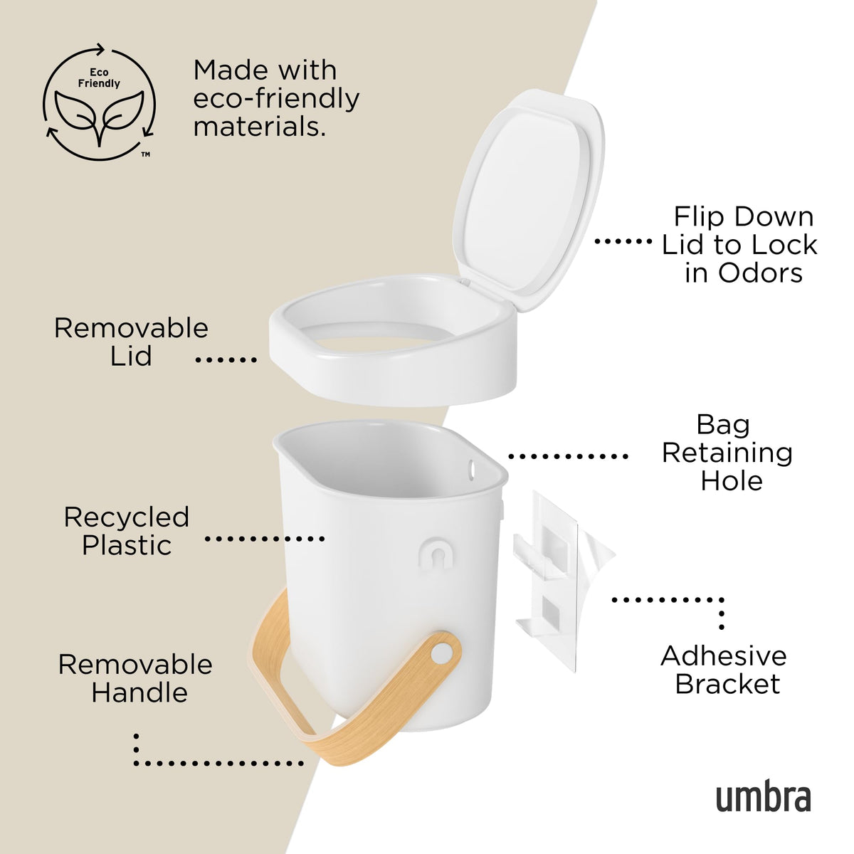 Umbra Bellwood Kitchen Compost Bin – White/Natural, Countertop or Cabinet Mounted, 4L Compost Container with Hidden Bag Retainer, BPA-Free & Dishwasher Safe| Bellwood Collection 🍁 All In One Marketplace Canada