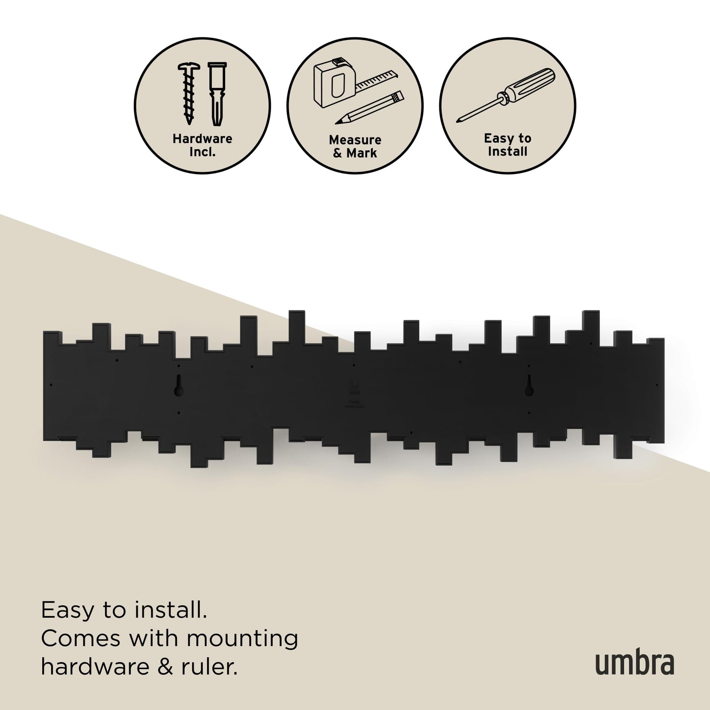 Umbra Sticks Wall-Mounted Coat Rack Rail Hook with 8 Retractable Pegs – Modern, Space-Saving Storage Organizer, Black 🍁 All In One Marketplace Canada
