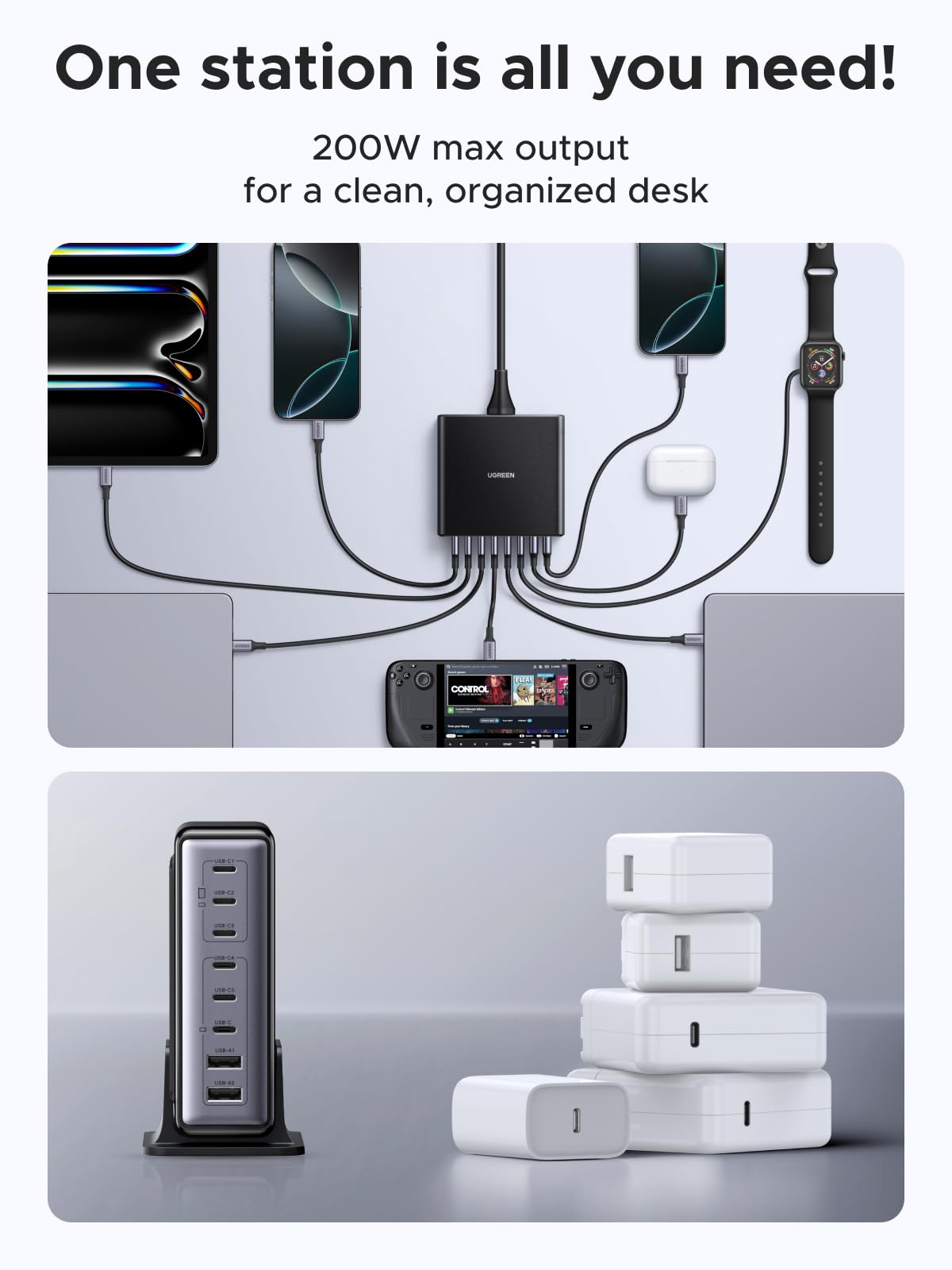 UGREEN 200W 8-Port GaN USB C Charger Block, Desktop Charging Station USB C and USB PD 100W Fast Charging Compatible for MacBook Pro 16" Air, XPS 13, iPad Pro, iPhone 17 Pro, Galaxy S26 S25 🍁 All In One Marketplace Canada