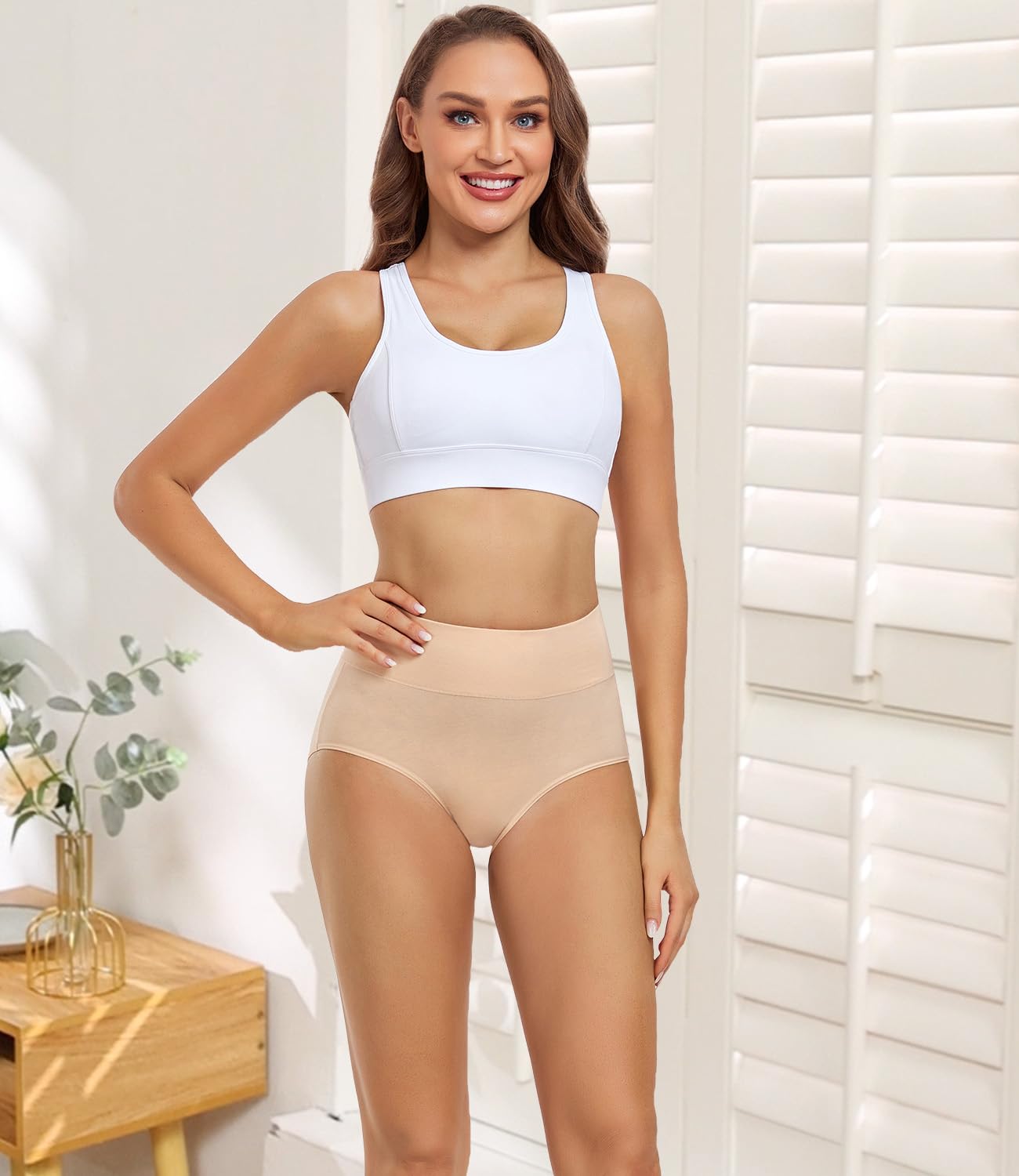 wirarpa Women's High Waisted Cotton Briefs Ladies Underwear Comfortable Panties 5 Pack Beige Large 🍁 All In One Marketplace Canada