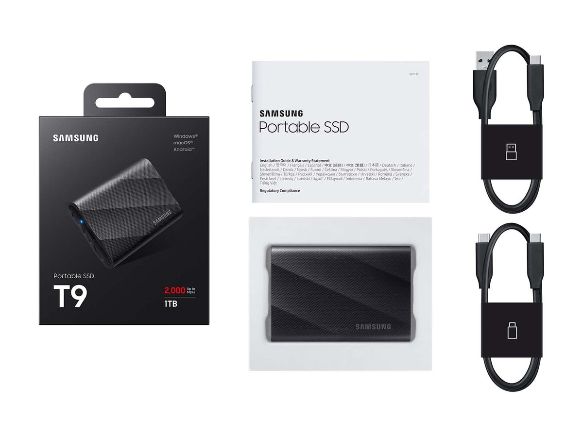 SAMSUNG T9 1TB Portable SSD, USB 3.2 Gen. 2x2, Black, Upto 2000MB/s Read Speed - MU-PG1T0B/AM [Canada Version] 🍁 All In One Marketplace Canada
