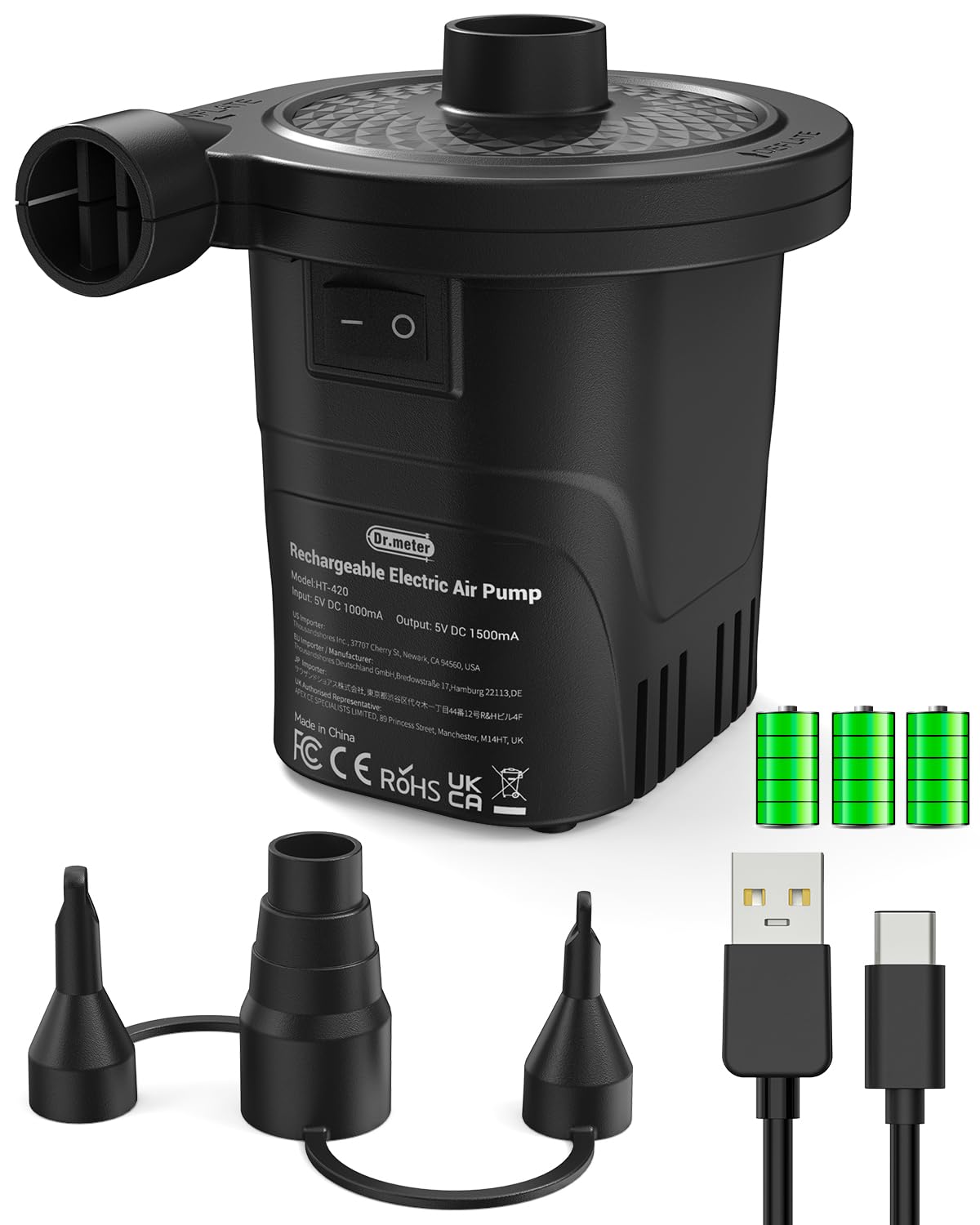 Air Mattress Pump, Dr.meter 4000mAh Rechargeable Battery Air Pump for Inflatable, Portable Quick-Fill Inflator Deflator for Outdoor Camping Inflatable Pool Float Boat Raft Yoga Ball Swim Ring Airbed 🍁 All In One Marketplace Canada
