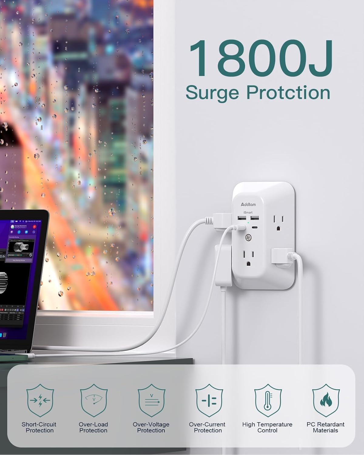 2 Pack USB Wall Charger Surge Protector, Multi Plug Outlet with 5 Outlet Extender and 4 USB Charging Ports (2 USB C Outlet) 3 Sided 1800J Power Bar for Home Travel Office 🍁 All In One Marketplace Canada
