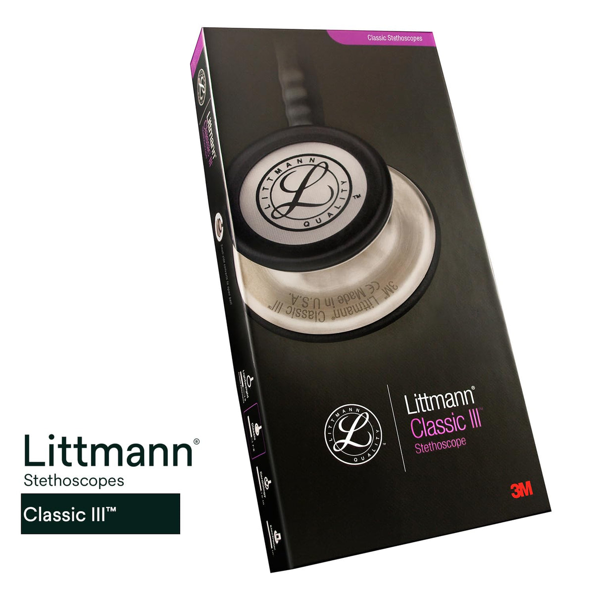 3M Littmann Classic III Monitoring Stethoscope, 5620, More Than 2X as Loud*, Weighs Less**, Stainless Steel Chestpiece, 69 cm (27") Black Tube 🍁 All In One Marketplace Canada