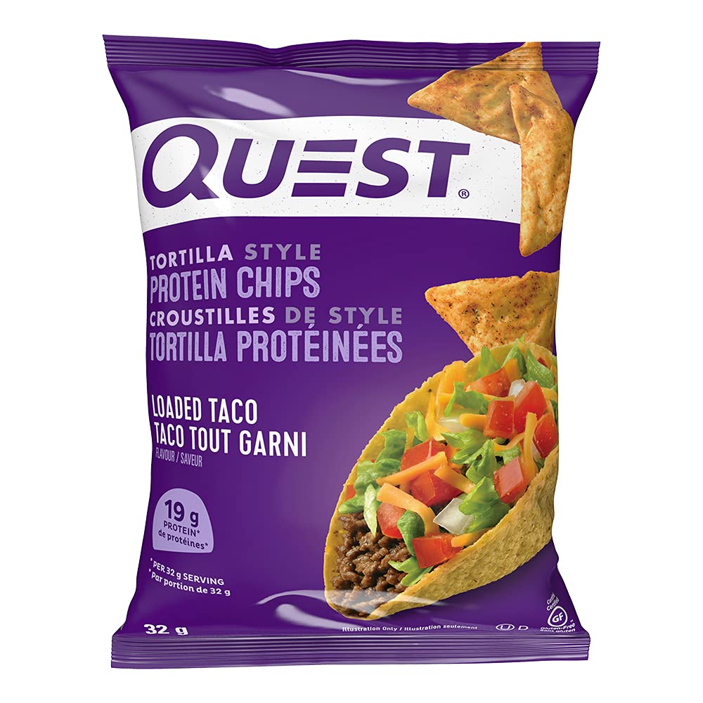 Quest Nutrition Tortilla Style Protein Chips, Loaded Taco, High Protein, Baked, Not Fried, Gluten Free, 1g Sugar, 5g Carbs, 8ct 🍁 All In One Marketplace Canada