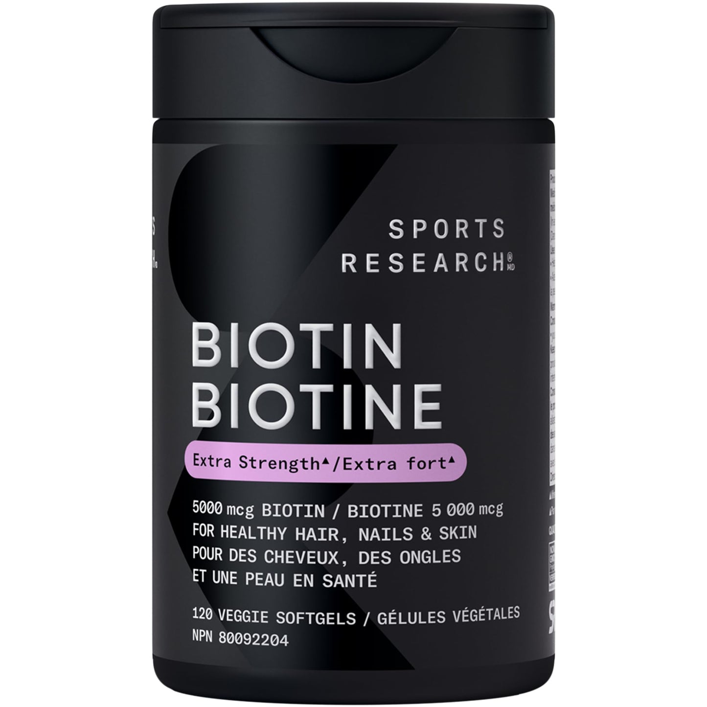 Sports Research® Extra Strength Vegan Biotin 5,000mcg with Organic Coconut Oil - Helps to Maintain Healthy Hair, Nails and Skin - Great for Women & Men - 120 Veggie Softgels 🍁 All In One Marketplace Canada