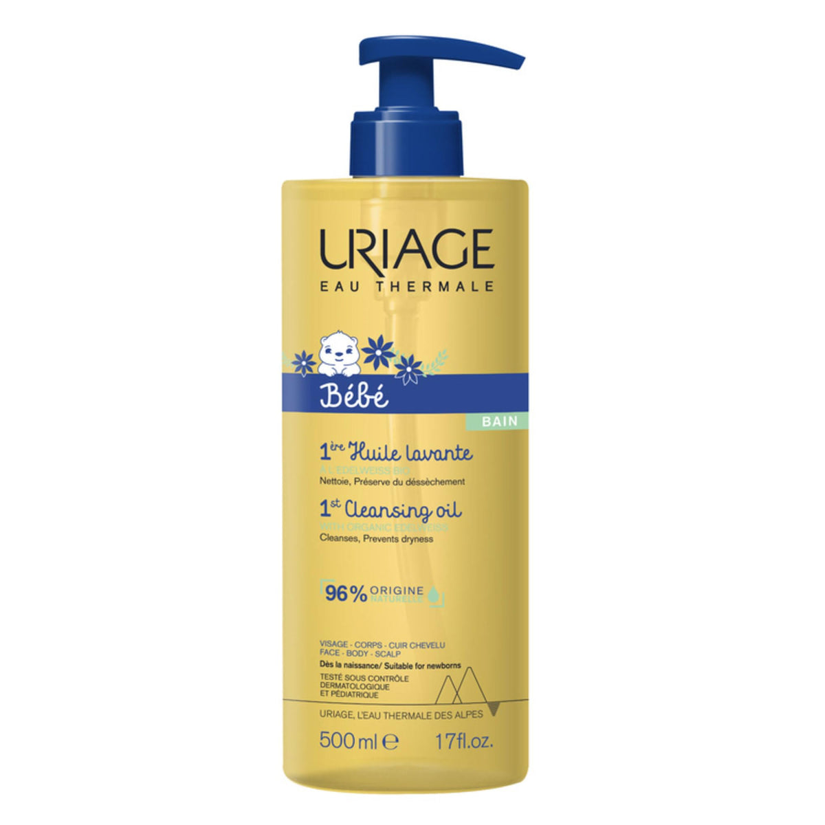 URIAGE Bébé - 1st Cleansing Oil – Gentle Soap-Free Cleansing & Nourishing Bath Oil with Uriage Thermal Water & Organic Edelweiss for Newborns, Infants & Sensitive Skin - 500ml 🍁 All In One Marketplace Canada