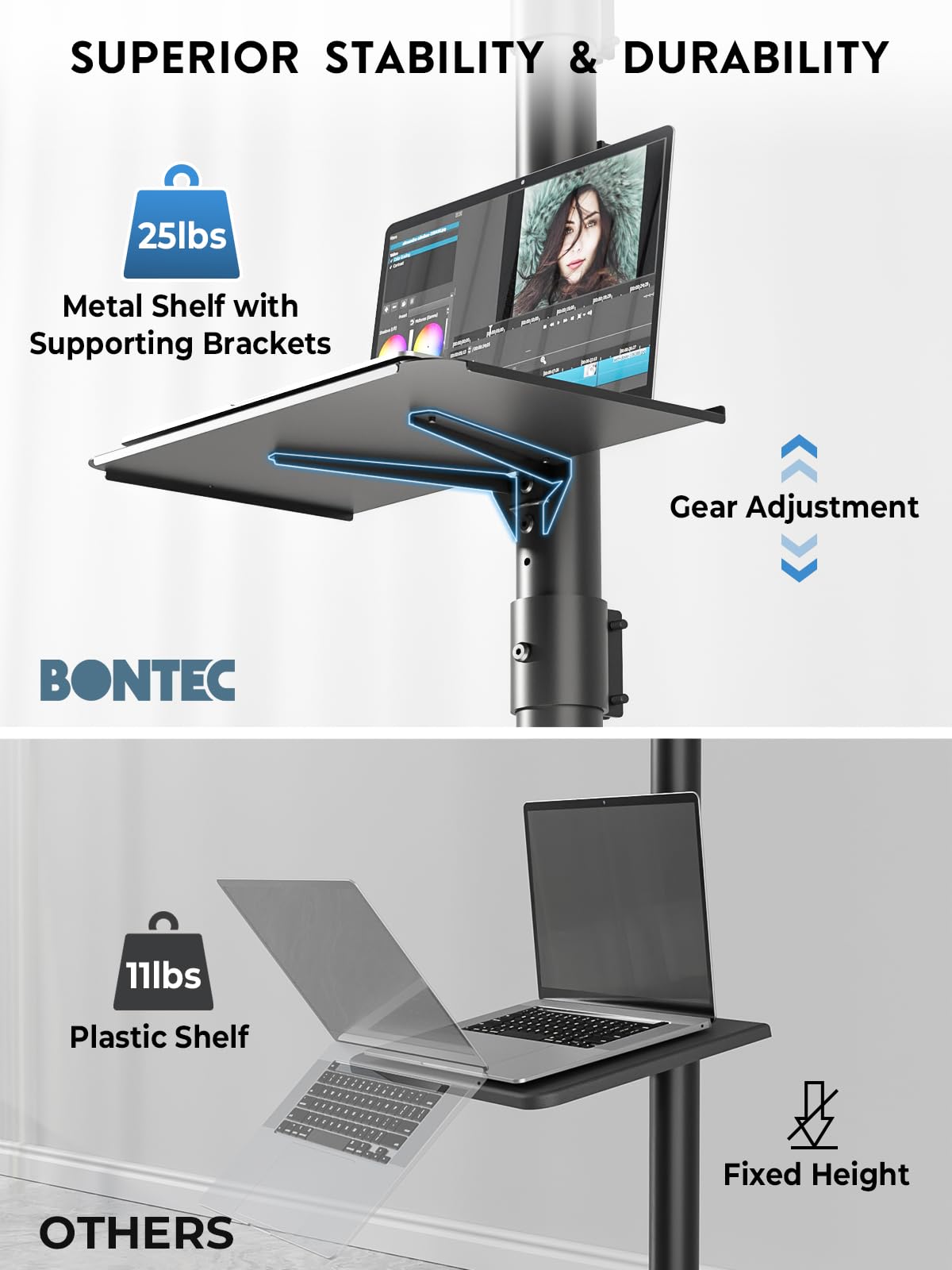 BONTEC Mobile TV Stand, Rolling TV Stand for 23-60 Inch Screens, Adjustable Floor TV Stand with Locking Wheels and Media Shelf, Compatible with VESA 100x100mm to 400x400mm, Holds up to 88 lbs, Black 🍁 All In One Marketplace Canada