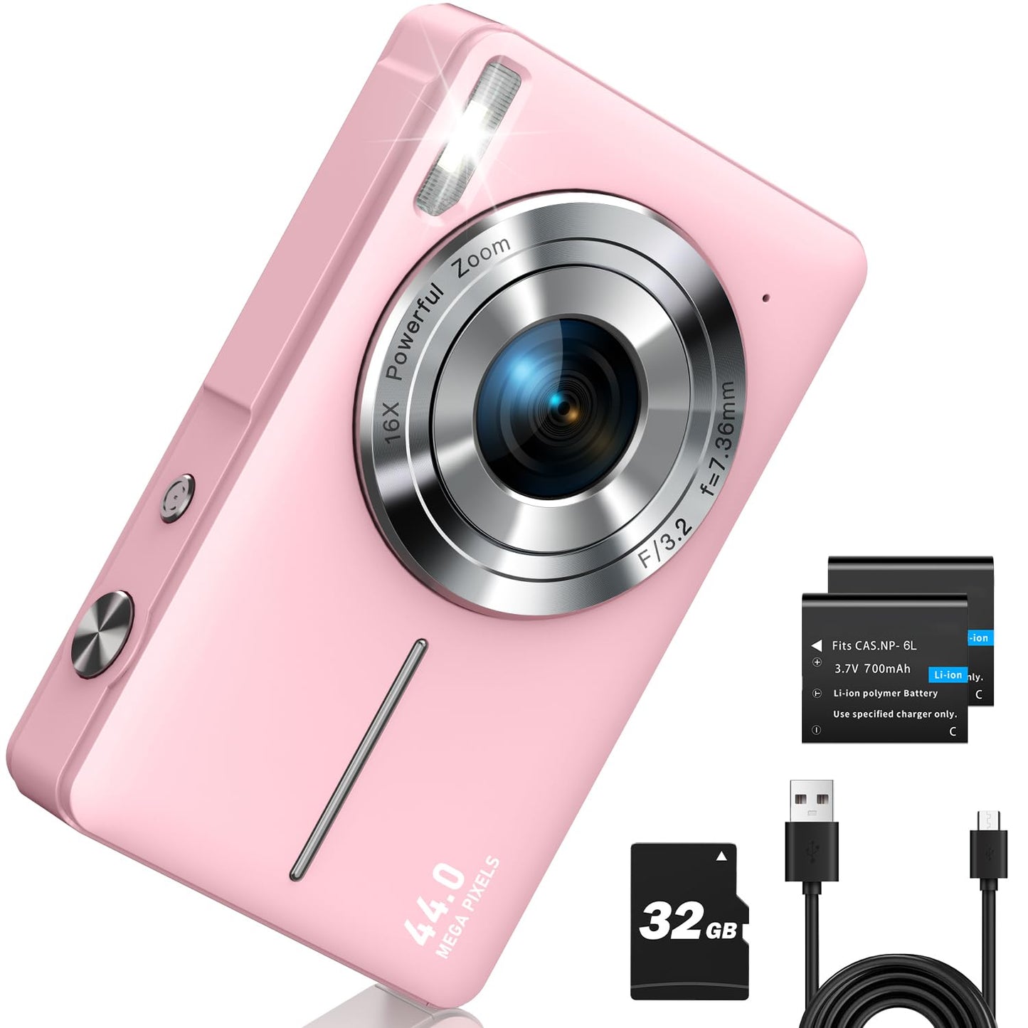CAMKORY Digital Camera, Full HD 1080P Point and Shoot Camera, 44MP Kids Camera with 32GB Card, 16X Zoom, Pink 🍁 All In One Marketplace Canada