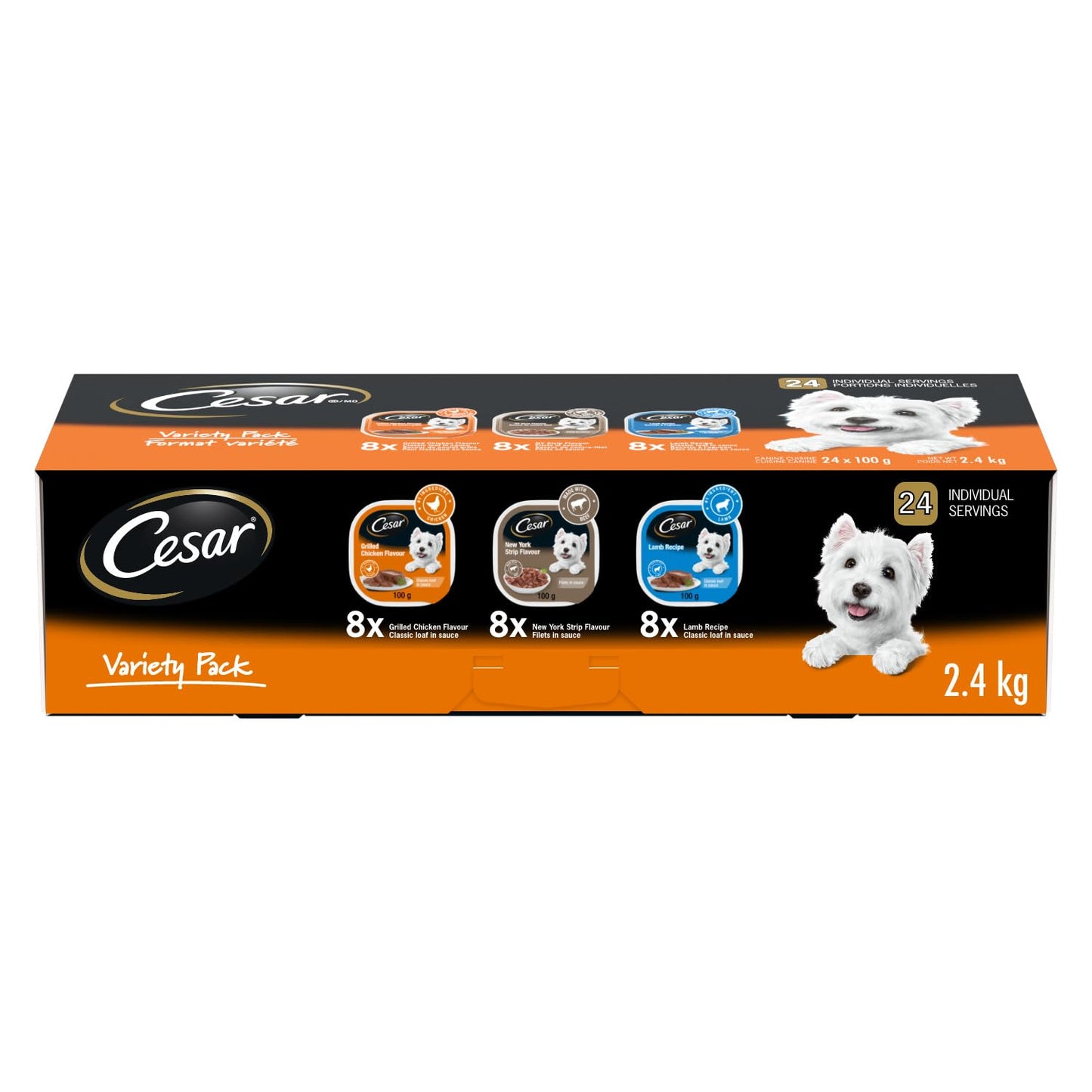 CESAR Classic Loaf in Sauce Adult Wet Dog Food Variety Pack, with 8 Grilled Chicken Flavour, 8 NY Strip Flavour & 8 Lamb Recipe, 24x100g Trays 🍁 All In One Marketplace Canada