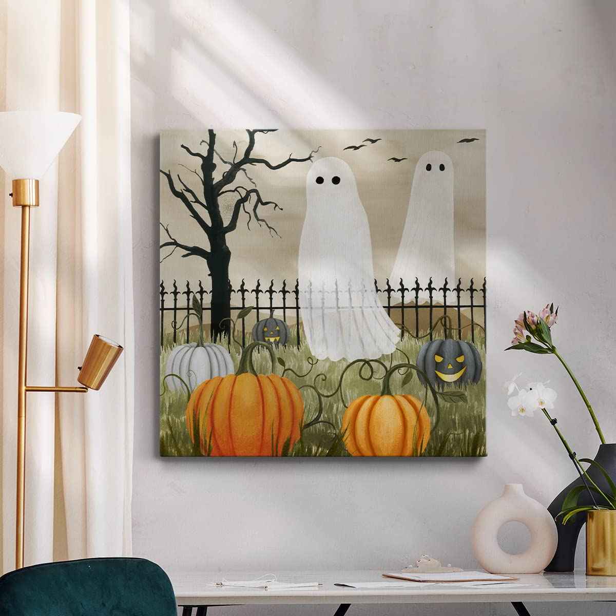 Renditions Gallery Modern Canvas Wall Art Pictures for Office Decorations Halloween Hunted Pumpkin Patch Premium Wall Hanging Wooden Artwork for Livingroom Kitchen Paintings - 16"X16" LT508